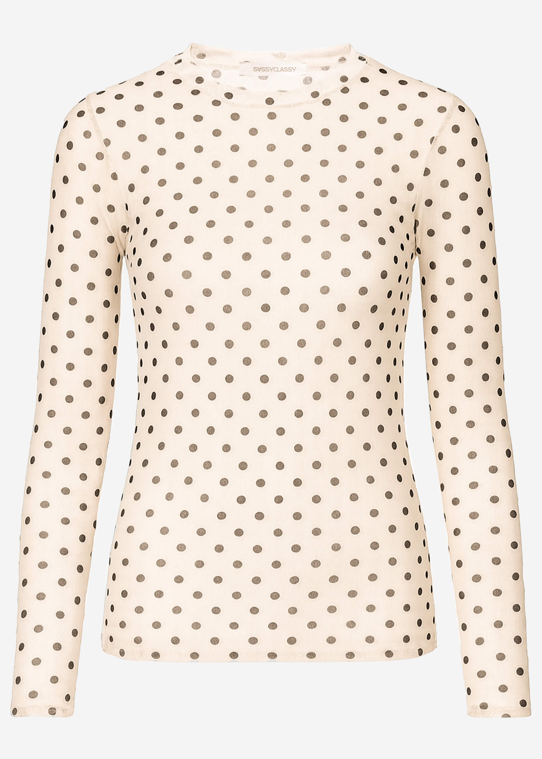 Mesh Langarmshirt mit Punkten - beige – Bekleidung > Langarmshirts | FormaLuxe