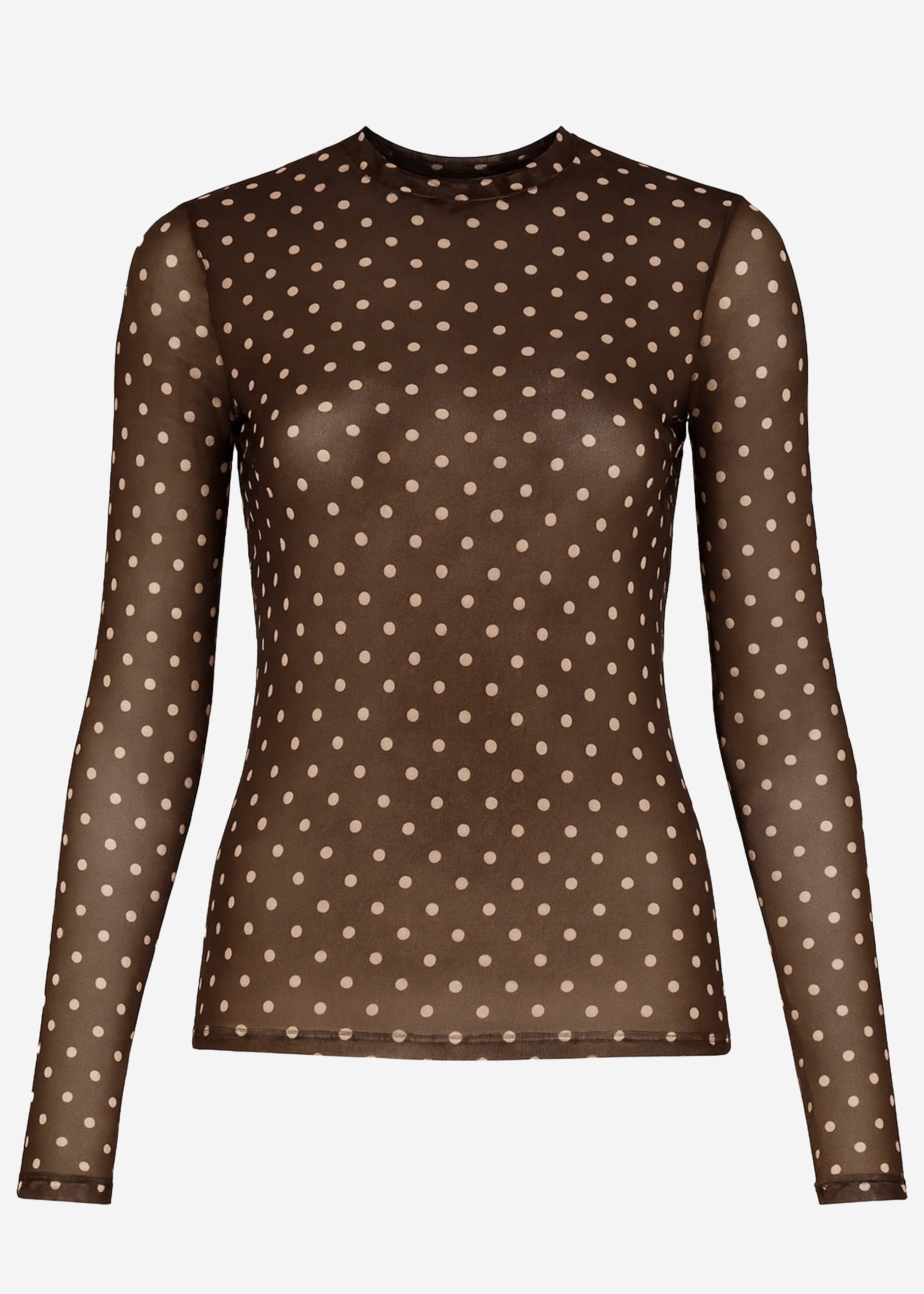 Mesh Langarmshirt mit Punkten - braun – Bekleidung > Langarmshirts | FormaLuxe