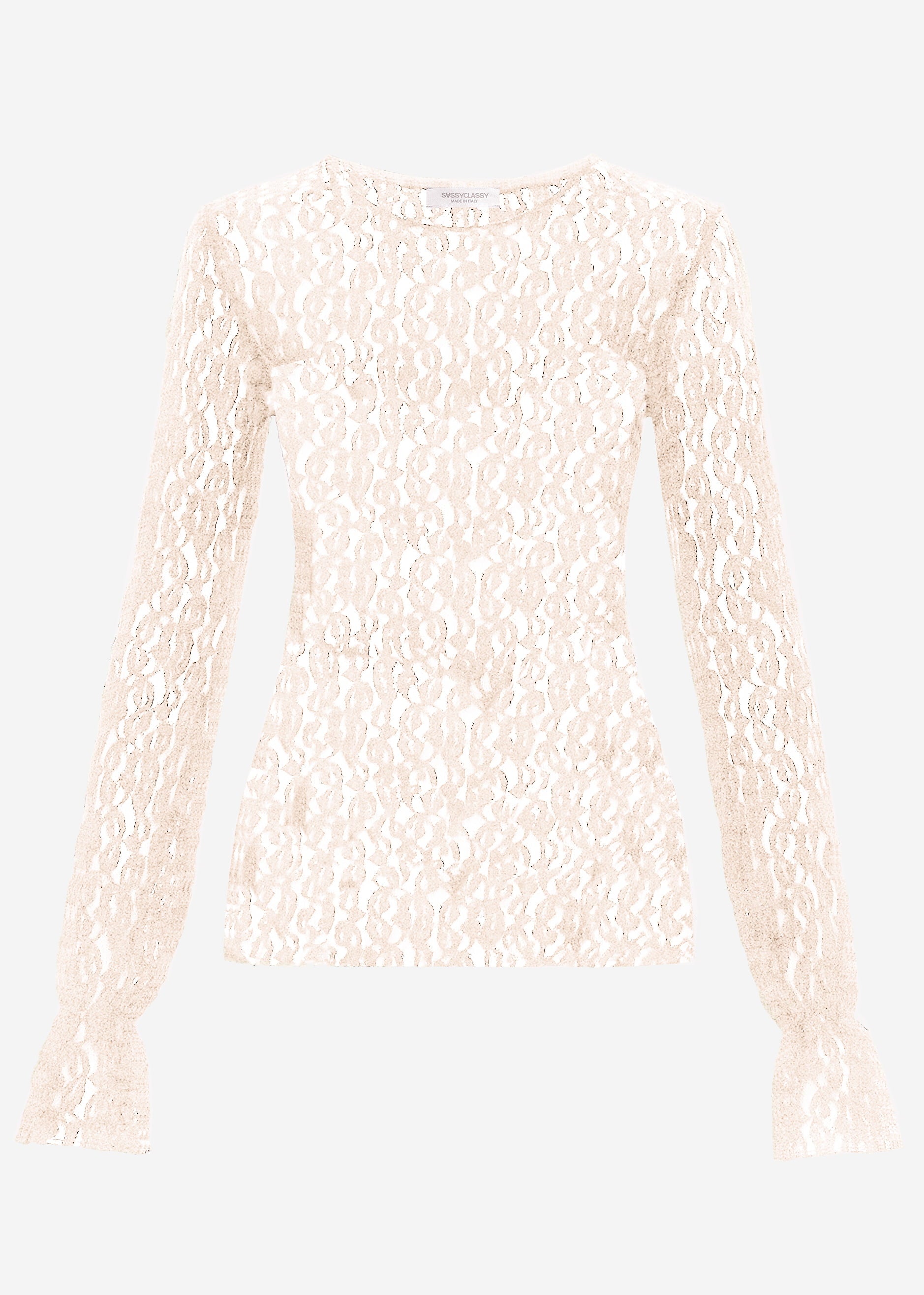 Langarm Spitzenshirt mit Volantärmeln - creme – Bekleidung > Langarmshirts | FormaLuxe