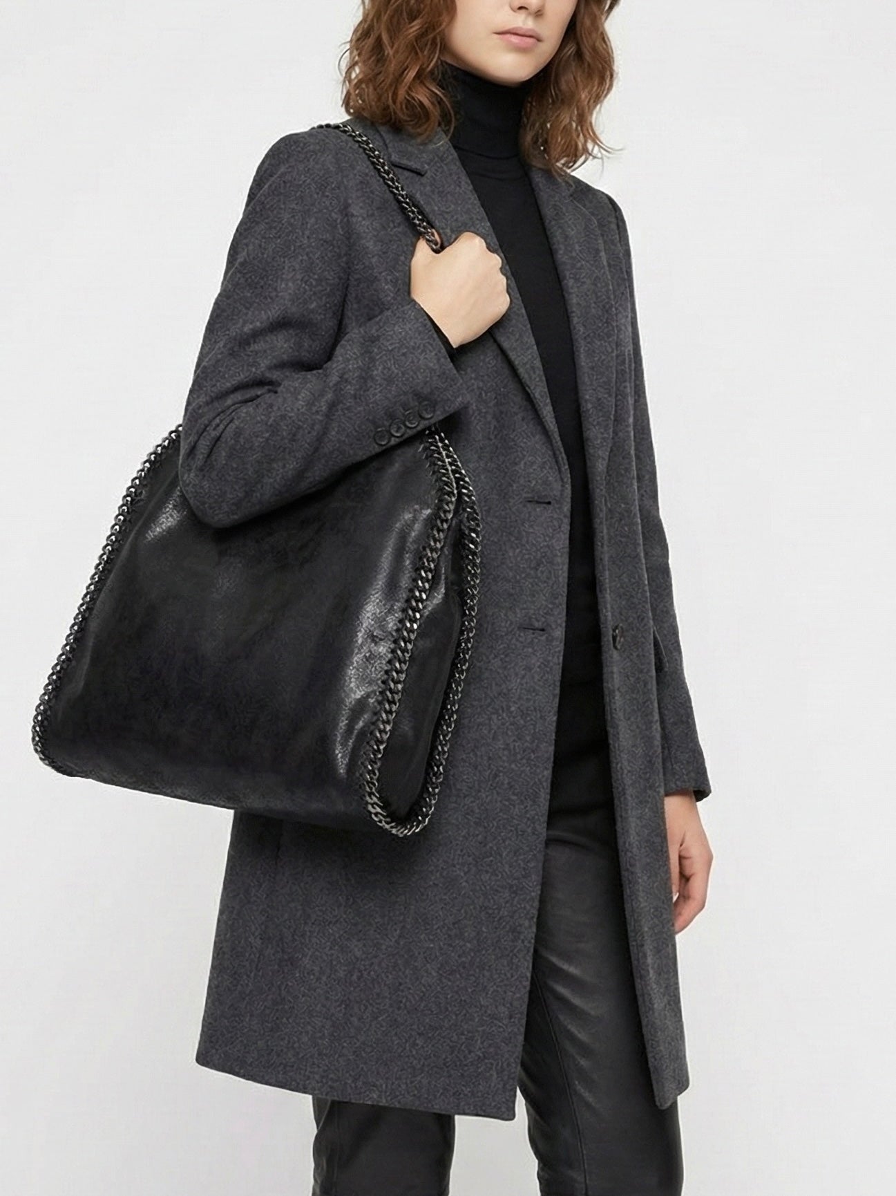 Skyla | Chain Strap Soft Faux Leather Tote Bag Black | FormaLuxe