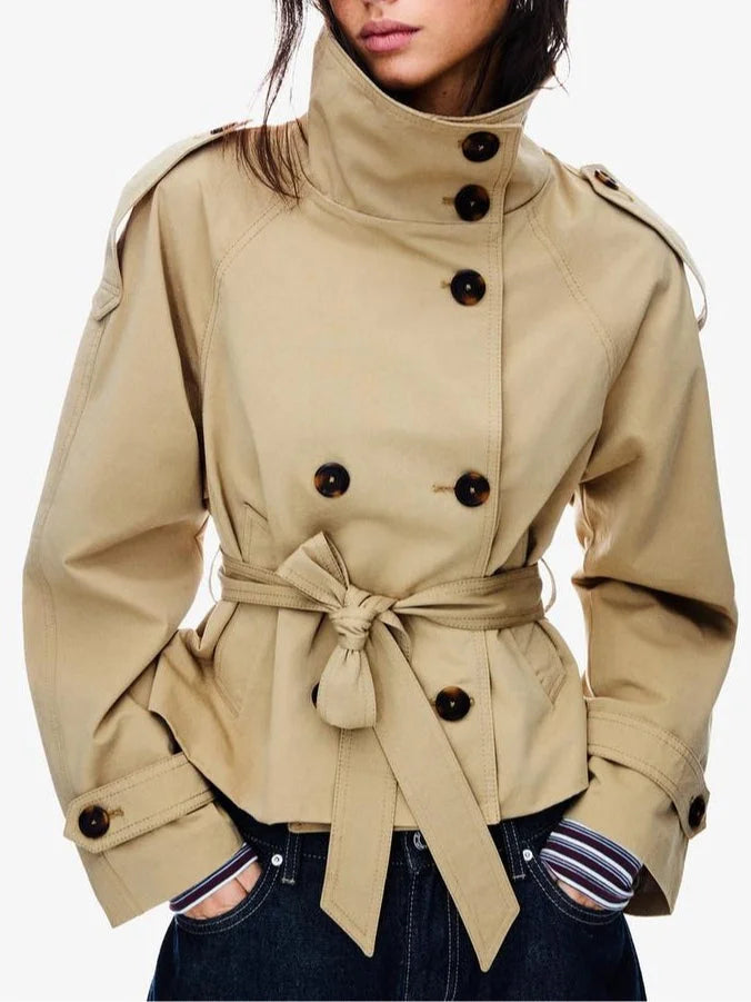 Milena | Short Belted Trench Coat Khaki – Cath | Short Belted Trench Coat | FormaLuxe