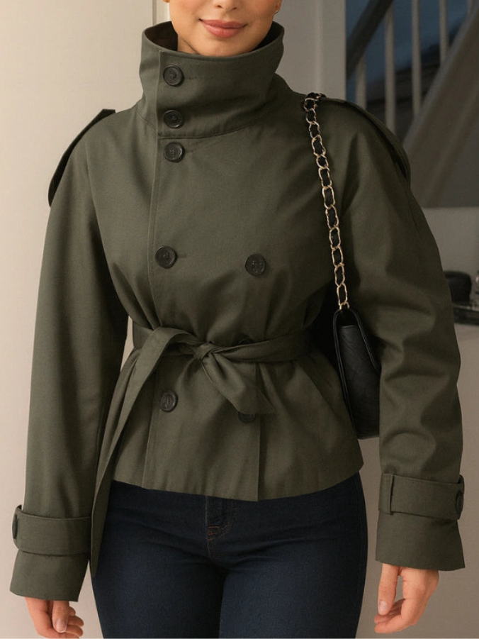 Milena | Short Belted Trench Coat Khaki – Cath | Short Belted Trench Coat | FormaLuxe
