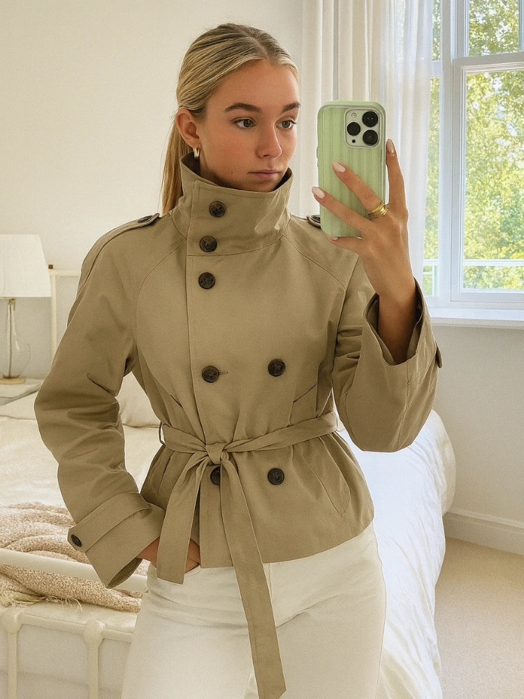 Milena | Short Belted Trench Coat Khaki – Cath | Short Belted Trench Coat | FormaLuxe