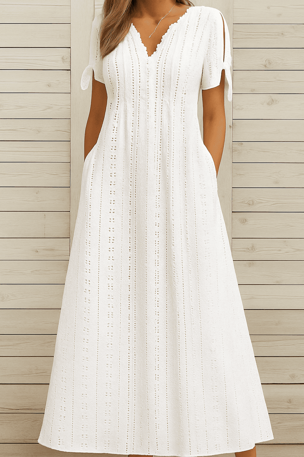 Elegantes Kleid mit V-Ausschnitt – Jetzt 2 zum Preis von 1 Weiß – Kleidung & Accessoires | FormaLuxe