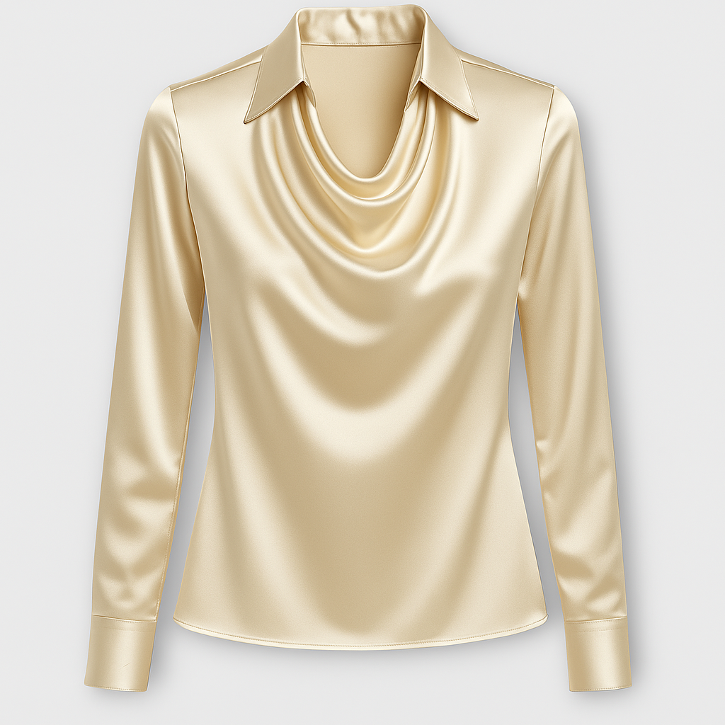 Shiny Blouse with Ruched Collar