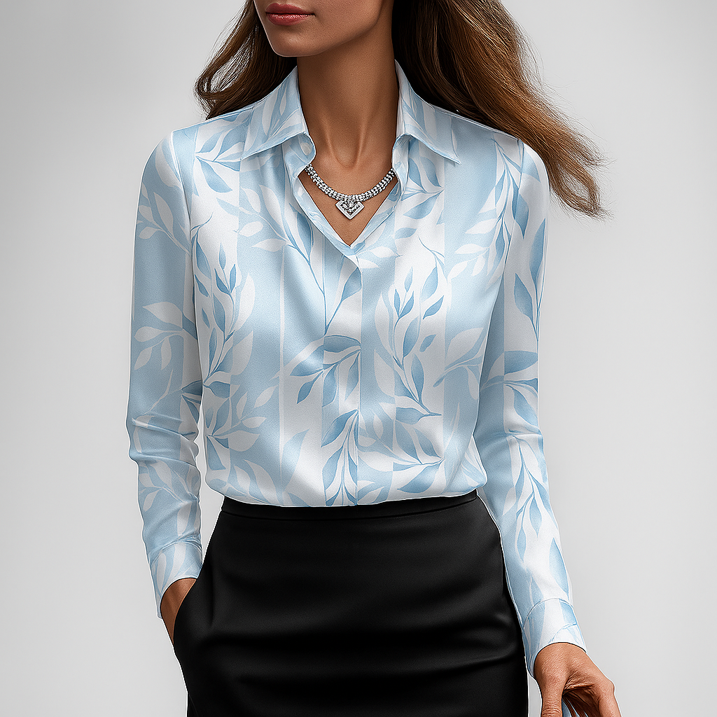 Shiny Blouse with Ruched Collar
