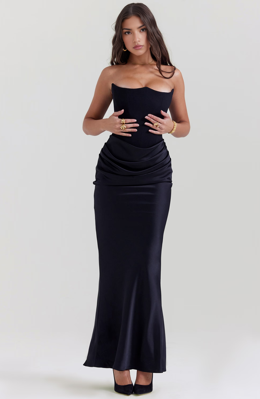 Tessa | Trägerloses Maxikleid Black | FormaLuxe