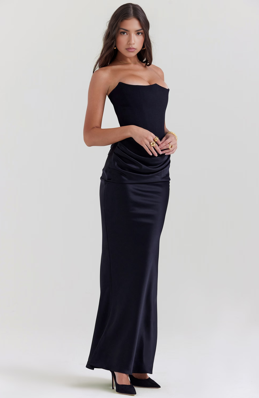 Tessa | Trägerloses Maxikleid Black | FormaLuxe