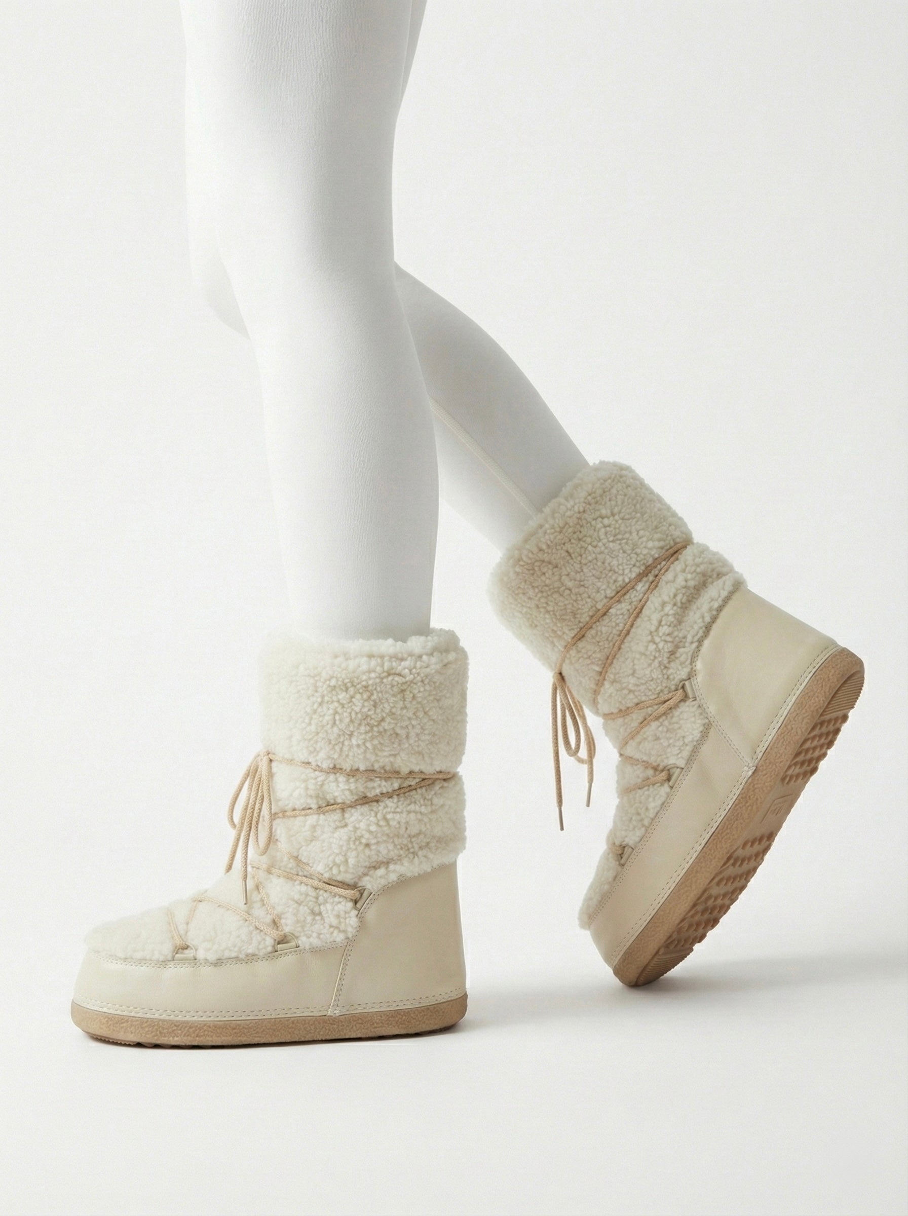 Bottes hautes confortables à lacets couleur crème pour femmes Blanc cassé – Bottes de neige confortables à lacets, couleur crème, pour femmes | FormaLuxe