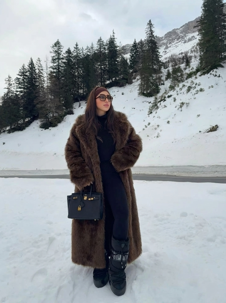 Erin | Manteau d'hiver long en fausse fourrure Brun | FormaLuxe