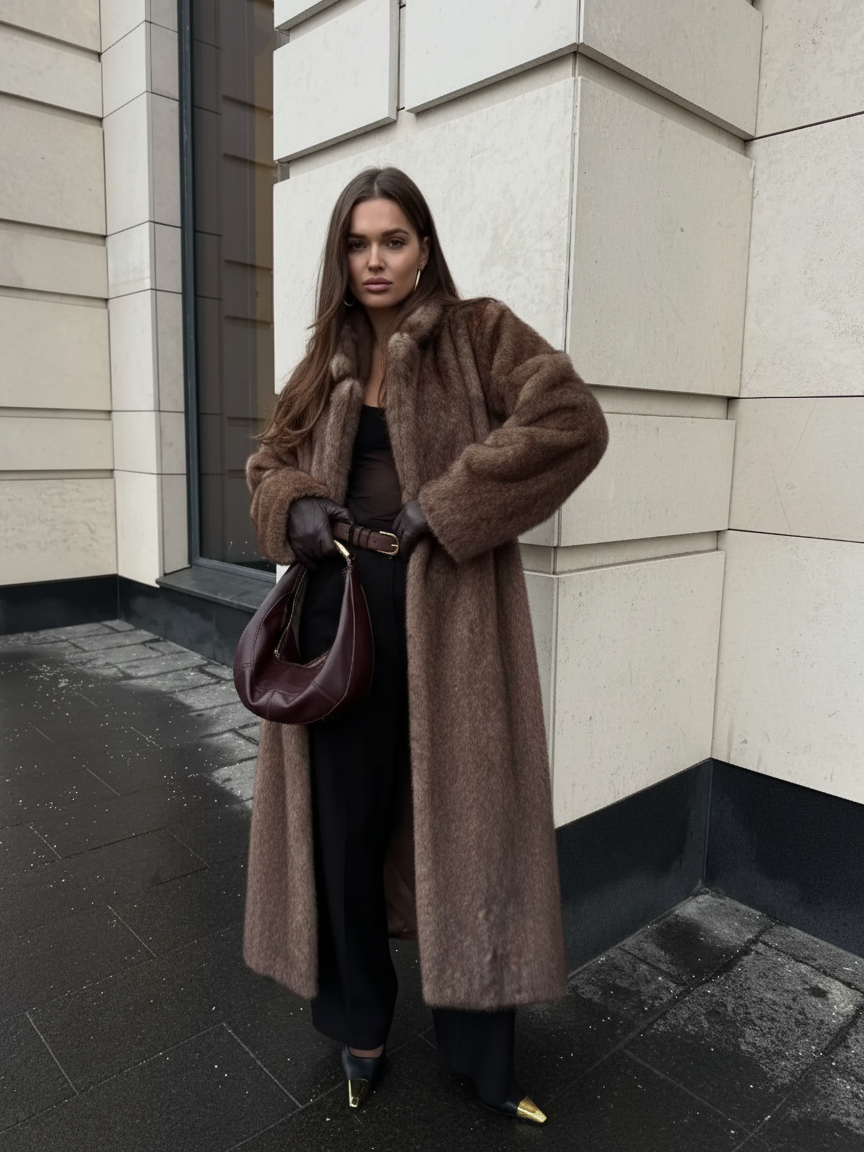 Erin | Manteau d'hiver long en fausse fourrure Brun | FormaLuxe
