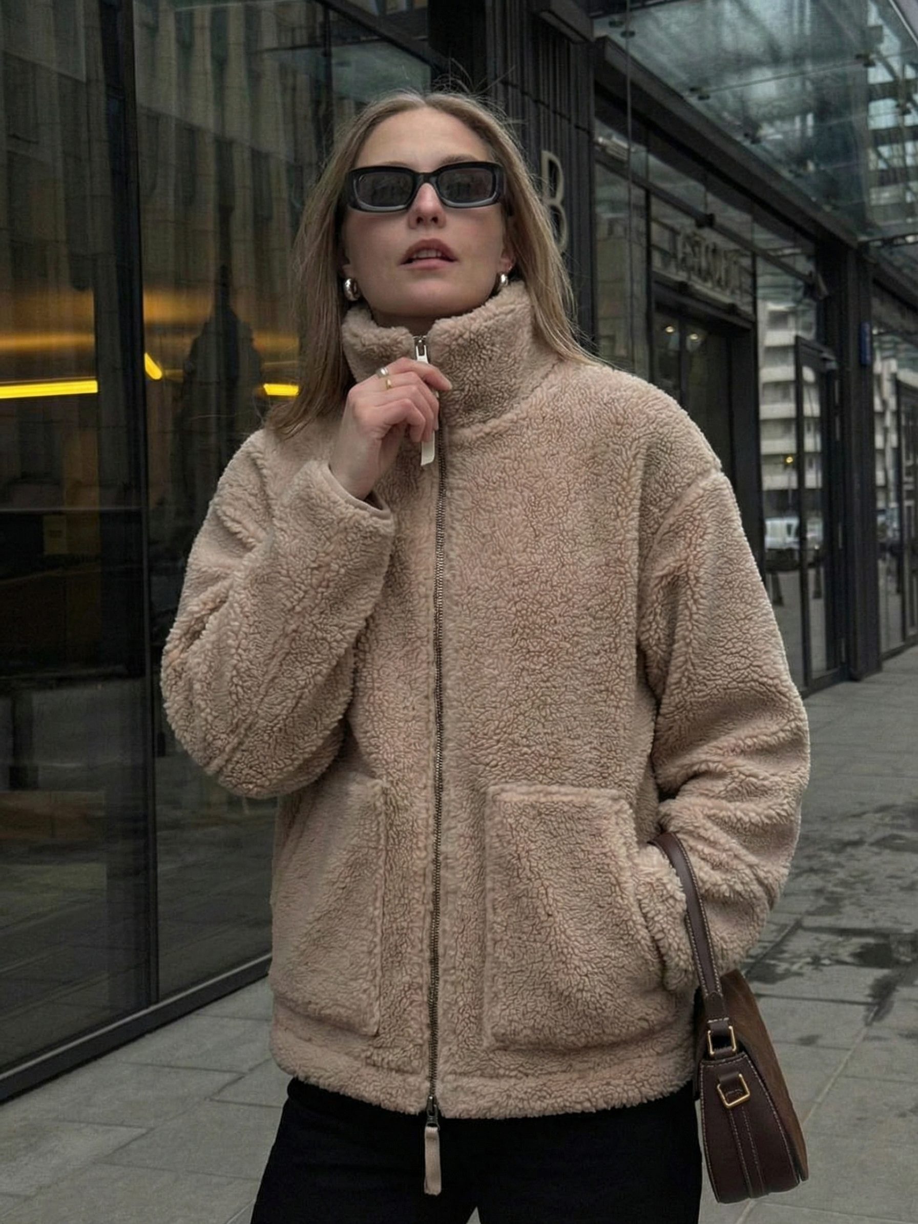 Maddy | Veste imperméable zippée en polaire Teddy à col montant Blanc | FormaLuxe