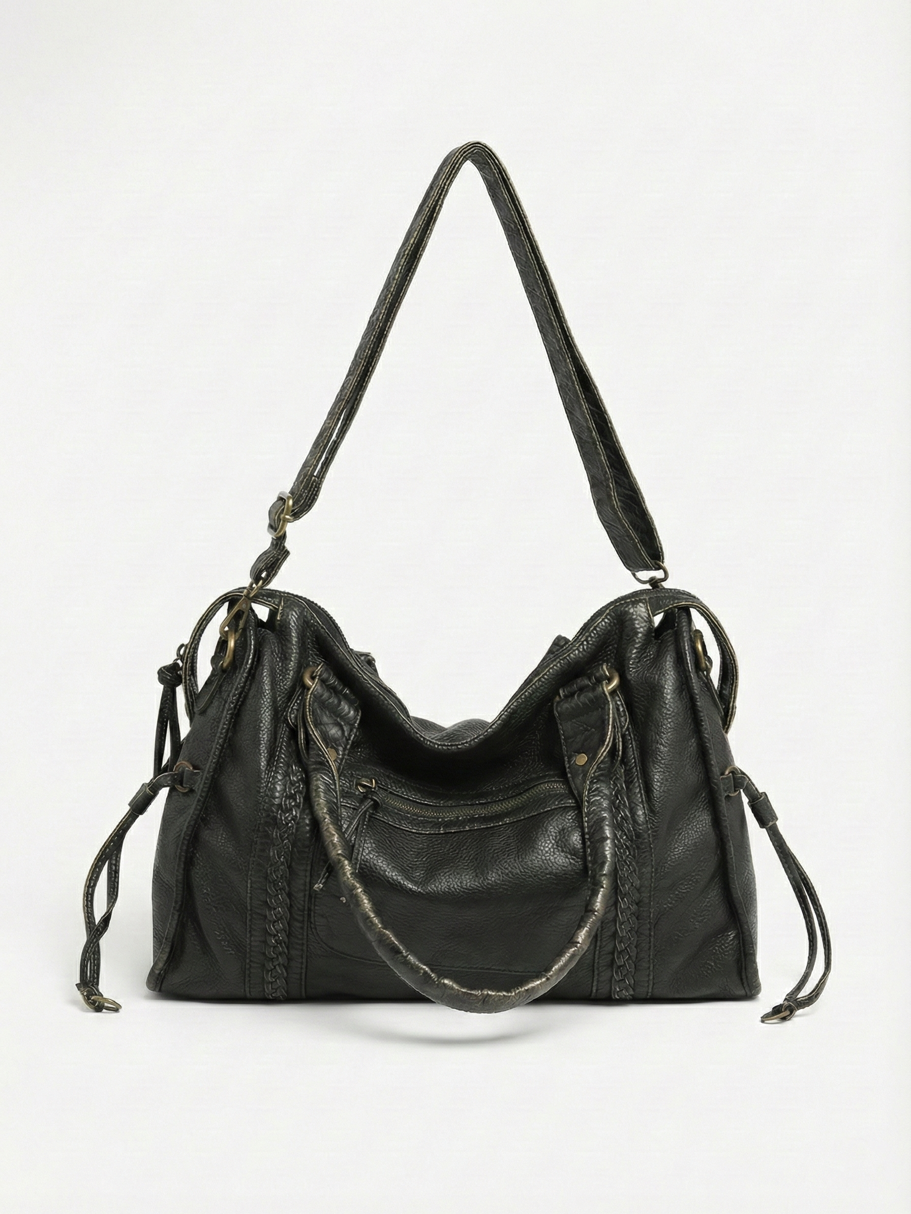 Arabell | Vintage Faux Leather Structured Tote Bag Black – Arabell | Vintage Leather Structured Tote Bag | FormaLuxe