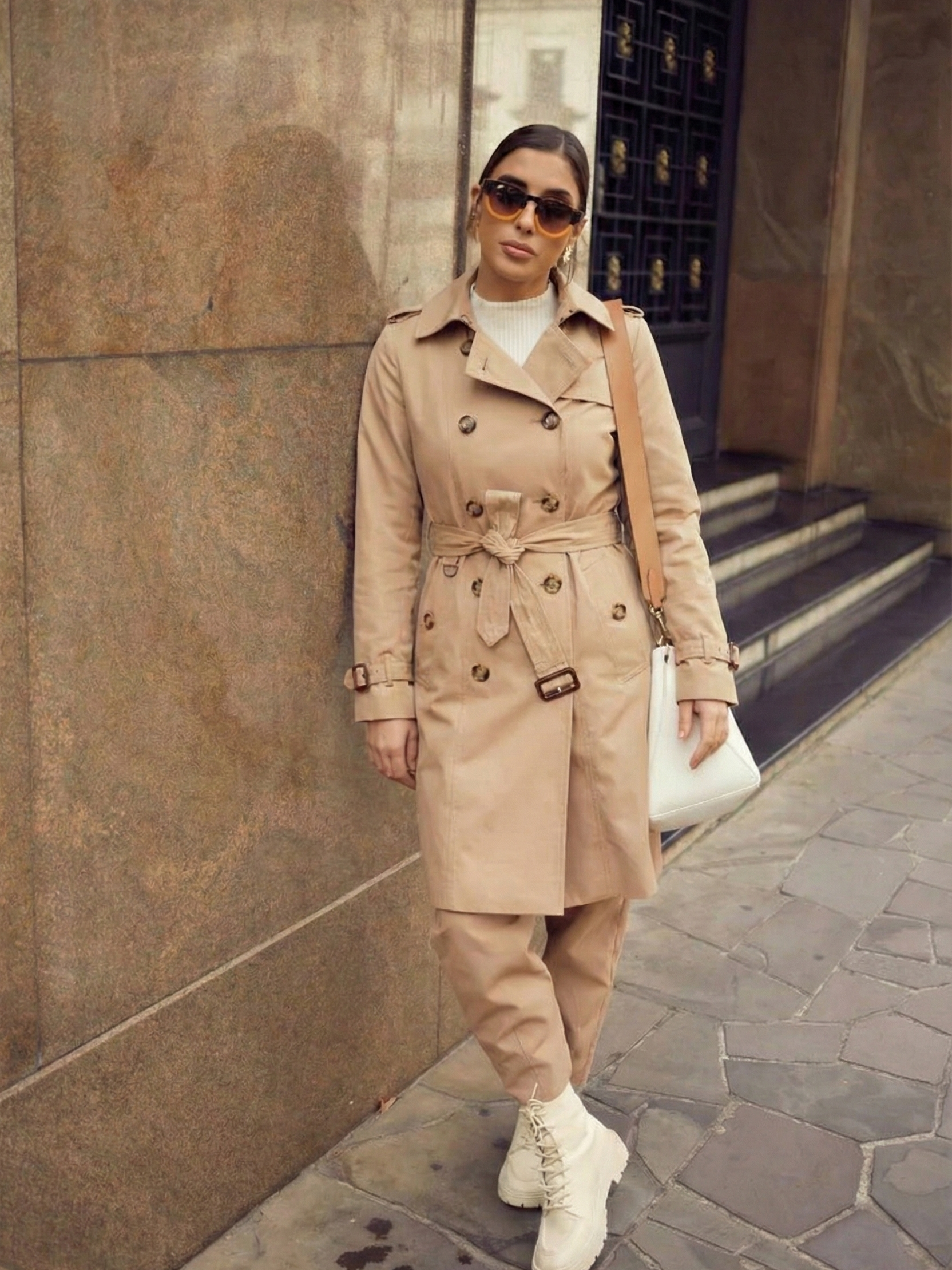 Letifen | Trench-coat croisé ceinturé Kaki | FormaLuxe