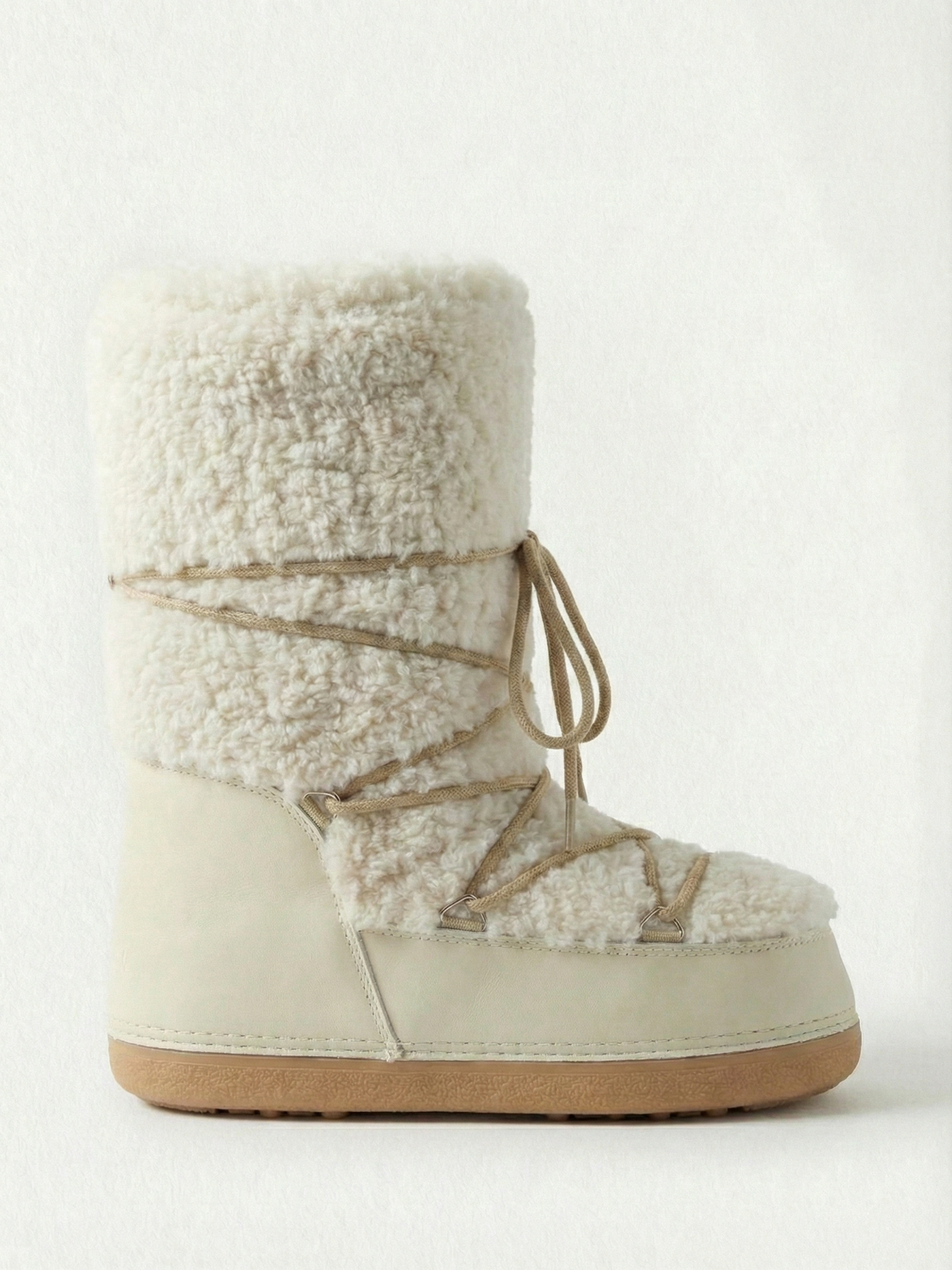 Bottes hautes confortables à lacets couleur crème pour femmes Blanc cassé – Bottes de neige confortables à lacets, couleur crème, pour femmes | FormaLuxe