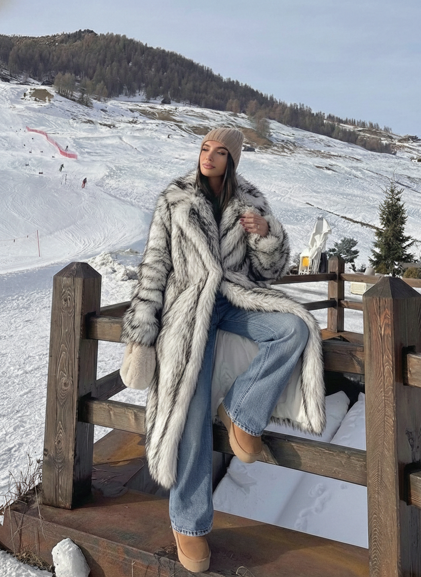 Aliza | Manteau long en fausse fourrure tendance Blanc cassé | FormaLuxe