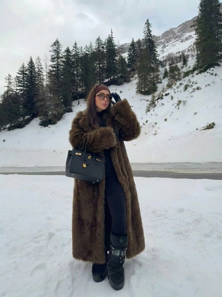 Erin | Manteau d'hiver long en fausse fourrure Brun | FormaLuxe