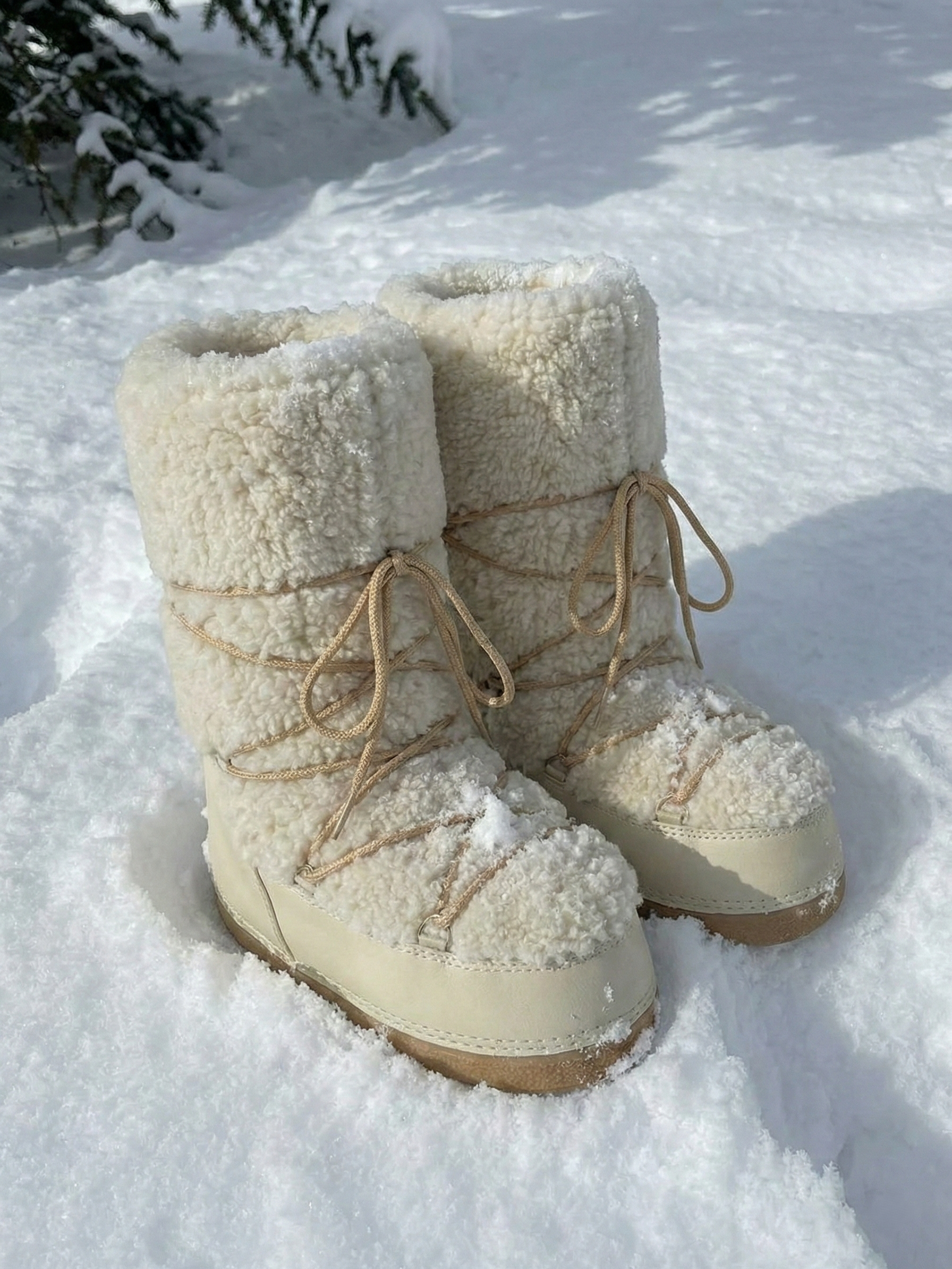 Bottes hautes confortables à lacets couleur crème pour femmes Blanc cassé – Bottes de neige confortables à lacets, couleur crème, pour femmes | FormaLuxe