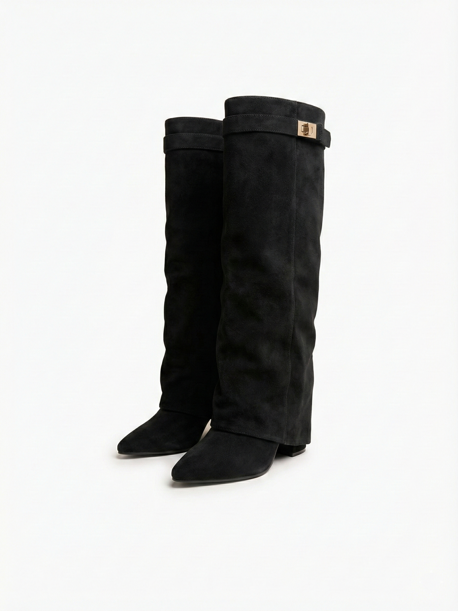 Bottes hautes en daim pour femmes, tige droite fine et bout pointu Noir | FormaLuxe