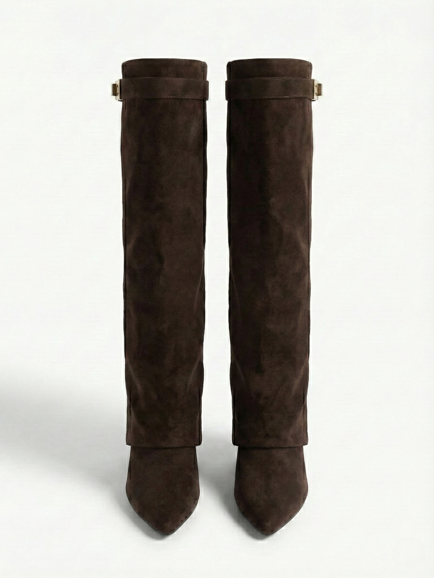 Bottes hautes en daim pour femmes, tige droite fine et bout pointu Noir | FormaLuxe