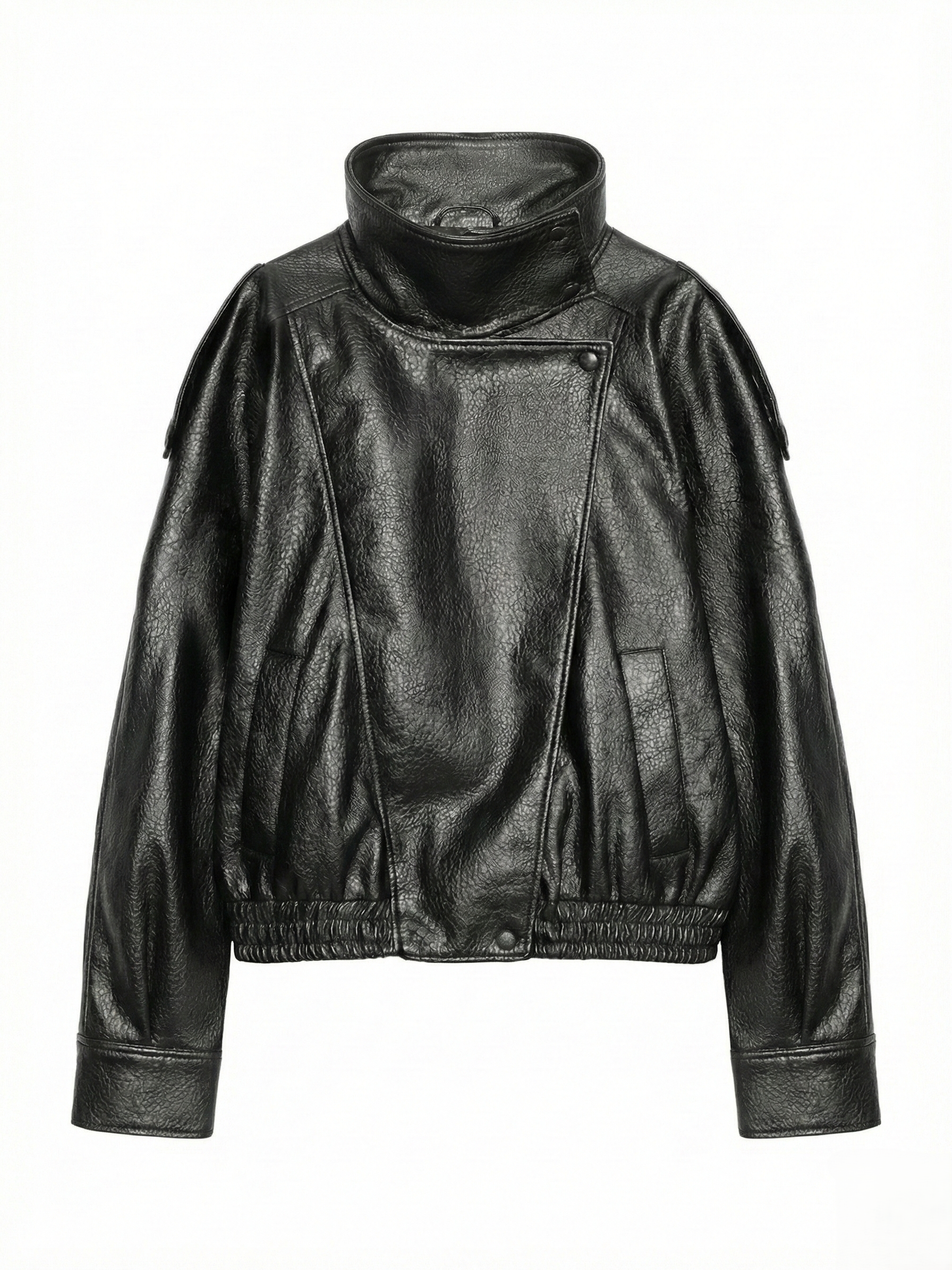 Felicia | Veste oversize à col montant en similicuir Noir | FormaLuxe