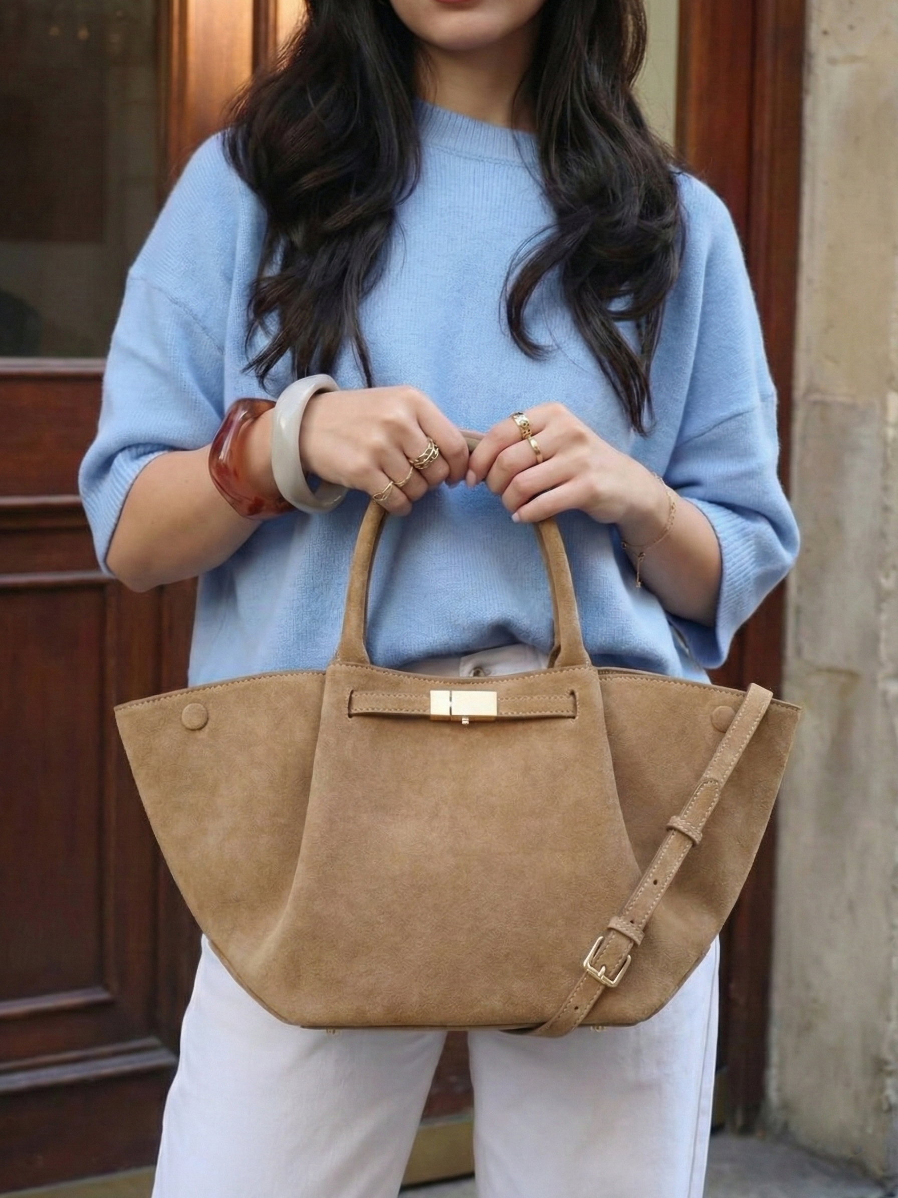 Ava | Suede Handle Bag Dark Brown | FormaLuxe