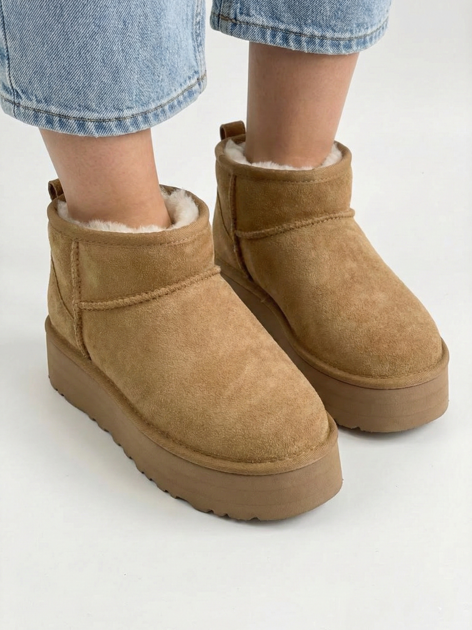 Bottes à plateforme effet daim avec doublure en fausse fourrure Kaki | FormaLuxe