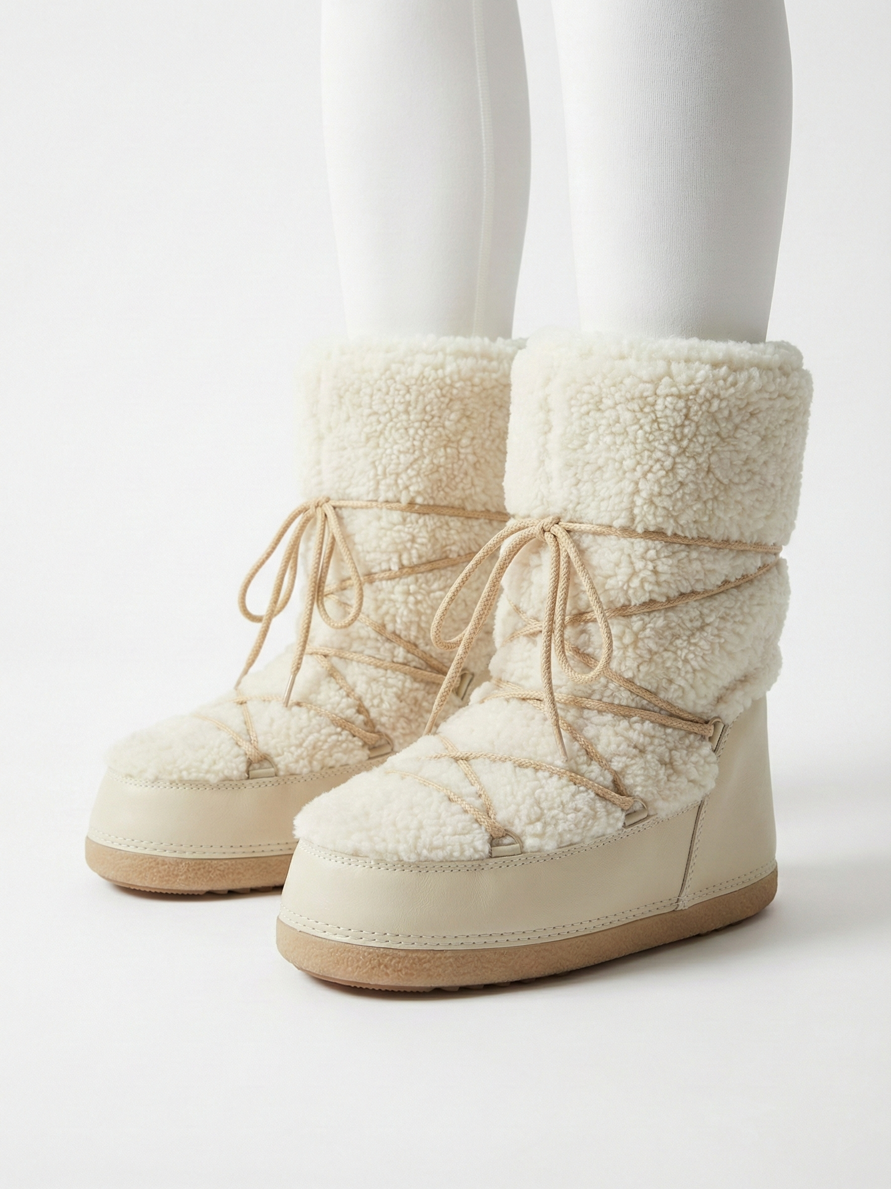 Bottes hautes confortables à lacets couleur crème pour femmes Blanc cassé – Bottes de neige confortables à lacets, couleur crème, pour femmes | FormaLuxe