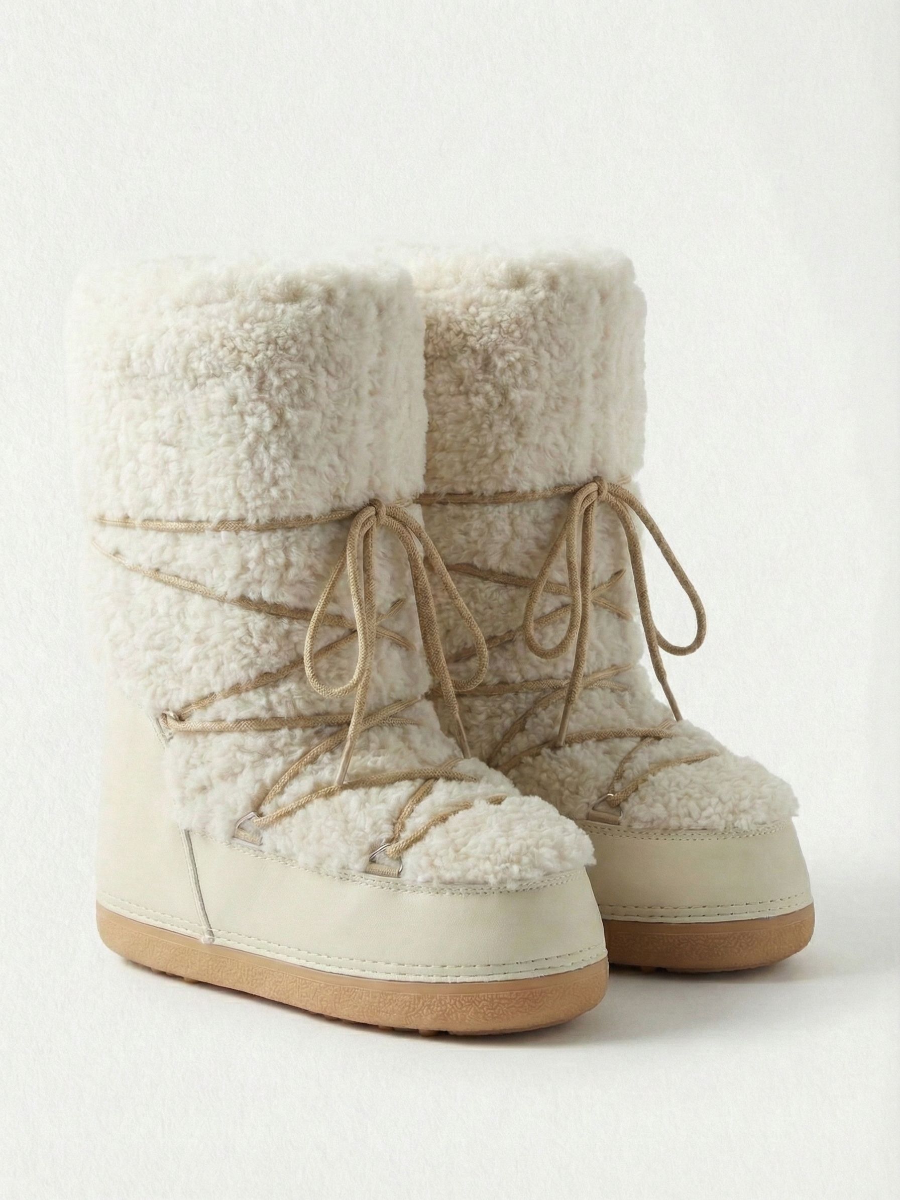 Bottes hautes confortables à lacets couleur crème pour femmes Blanc cassé – Bottes de neige confortables à lacets, couleur crème, pour femmes | FormaLuxe