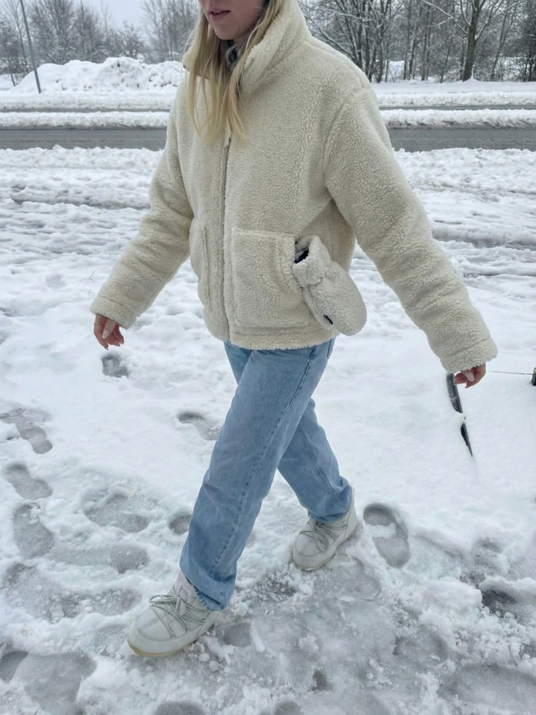 Maddy | Veste imperméable zippée en polaire Teddy à col montant Blanc | FormaLuxe