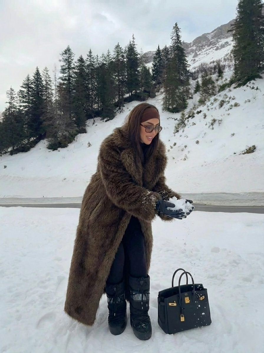 Erin | Manteau d'hiver long en fausse fourrure Brun | FormaLuxe
