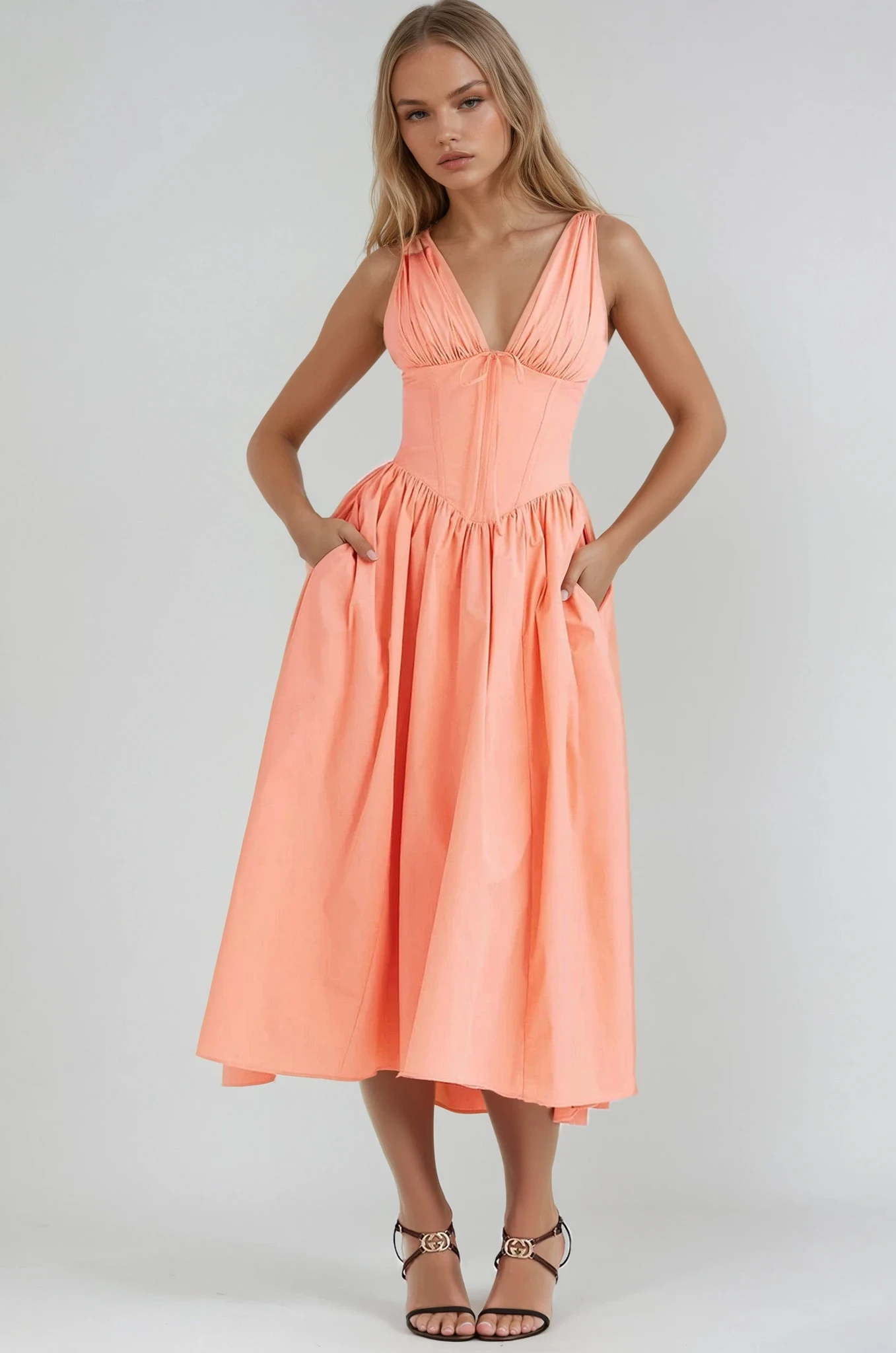 Aurora | Elegantes Sommerkleid Gelb mit Blumenmuster | FormaLuxe