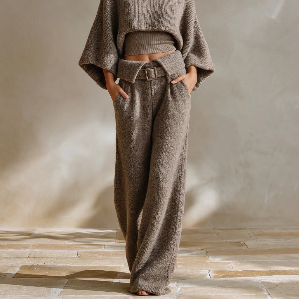 Aveline | Zweiteiliges Strick-Set mit Stehkragen & weiter Hose
