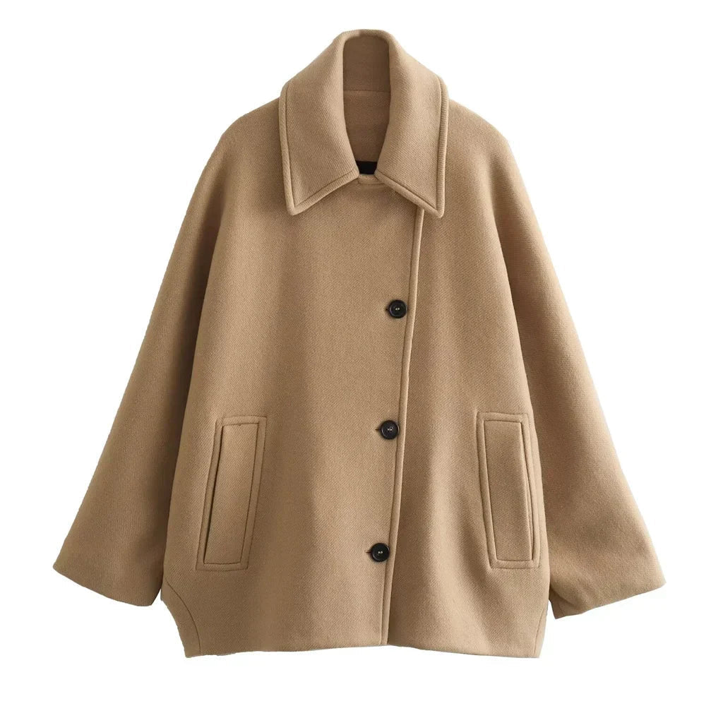 Lauryn | Oversized Collard Coat Khaki | FormaLuxe