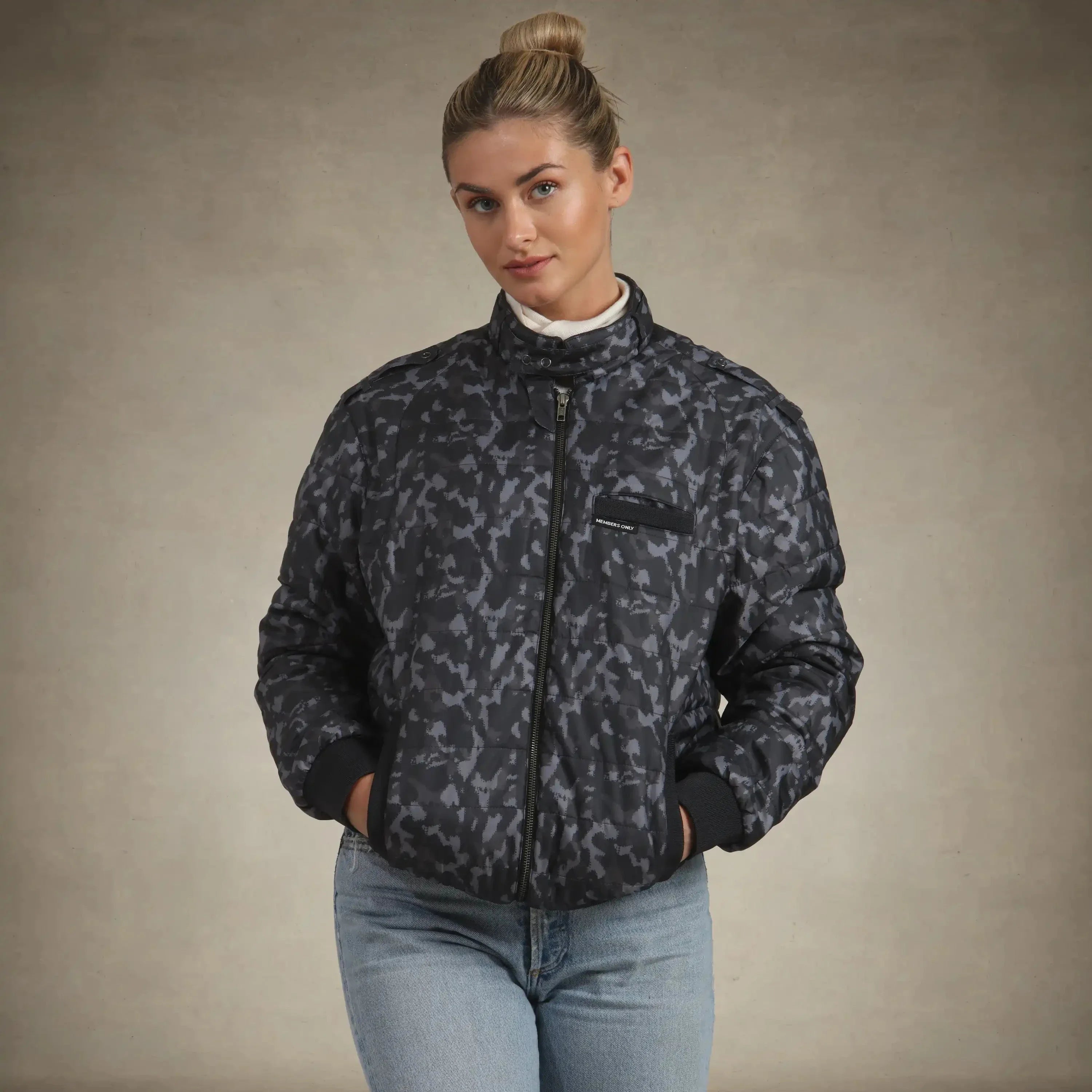Women's SoHo Oversized Quilted Jacket Black Camo – Women's Iconic Jacket | FormaLuxe