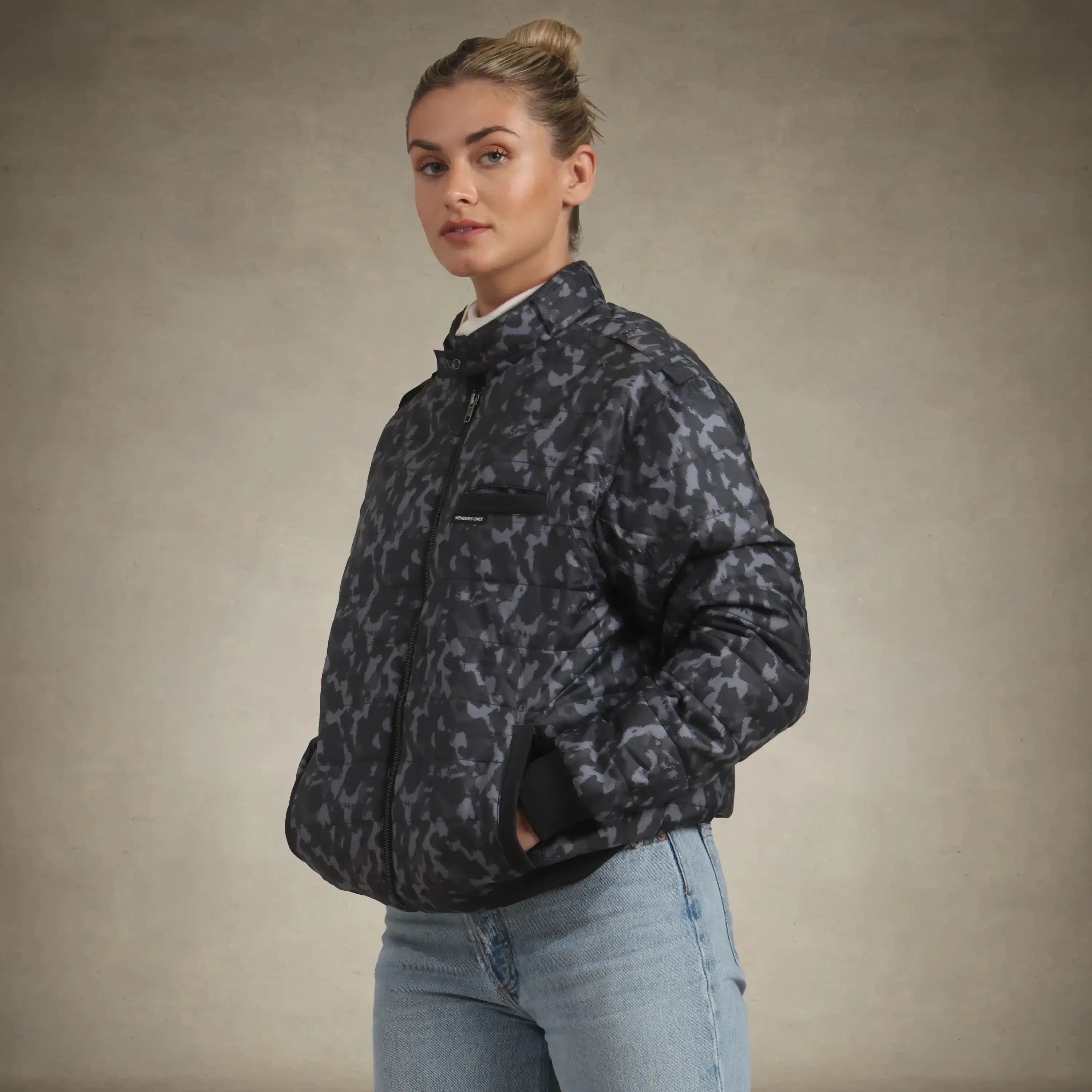 Women's SoHo Oversized Quilted Jacket Black Camo – Women's Iconic Jacket | FormaLuxe