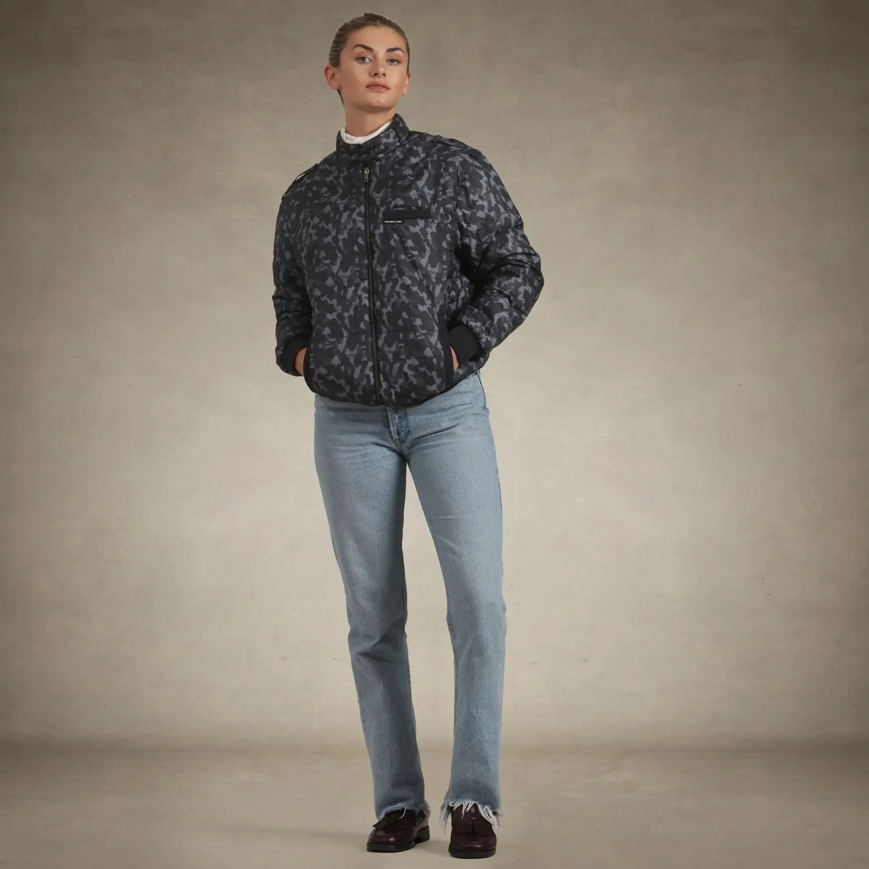 Women's SoHo Oversized Quilted Jacket Black Camo – Women's Iconic Jacket | FormaLuxe