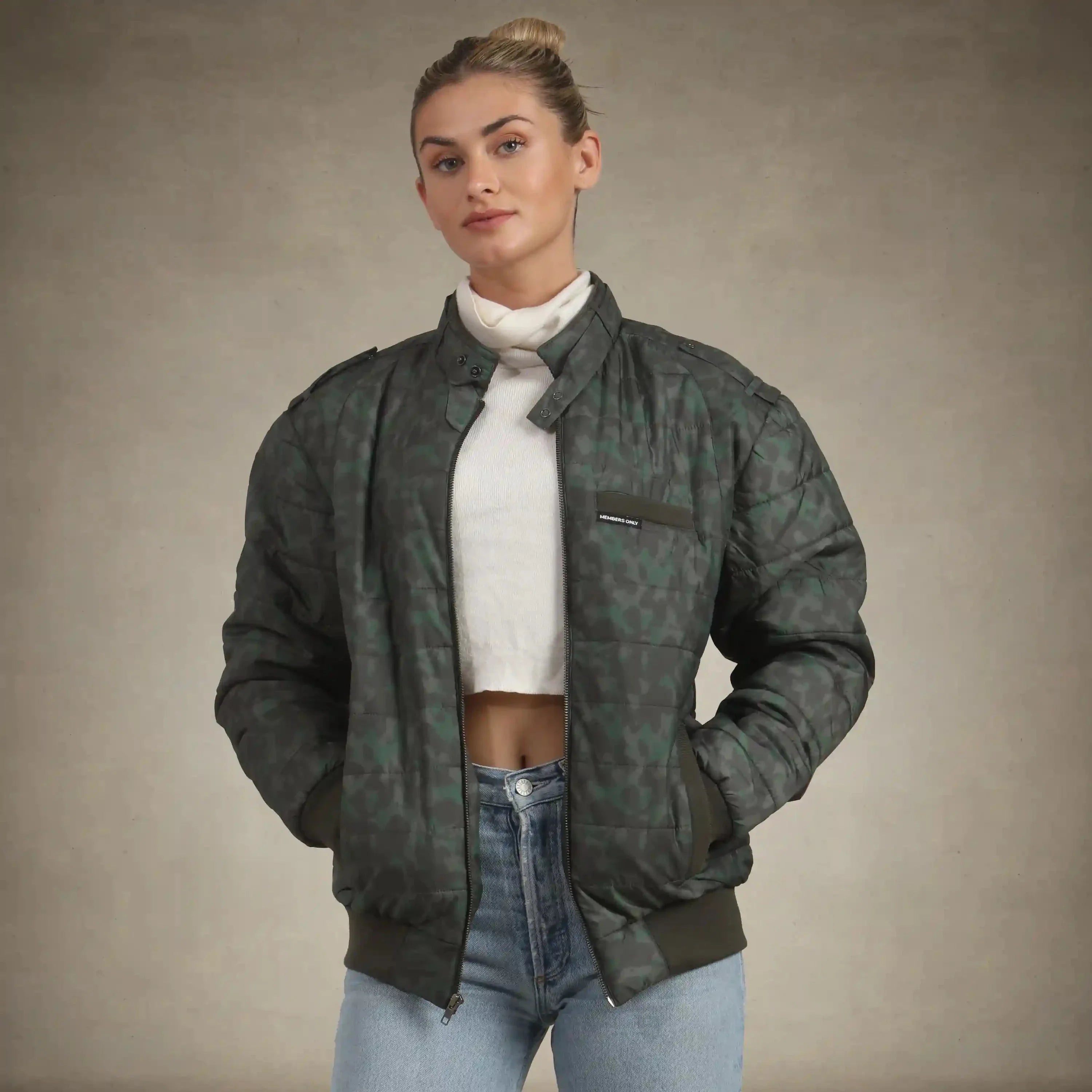 Women's SoHo Oversized Quilted Jacket Black Camo – Women's Iconic Jacket | FormaLuxe