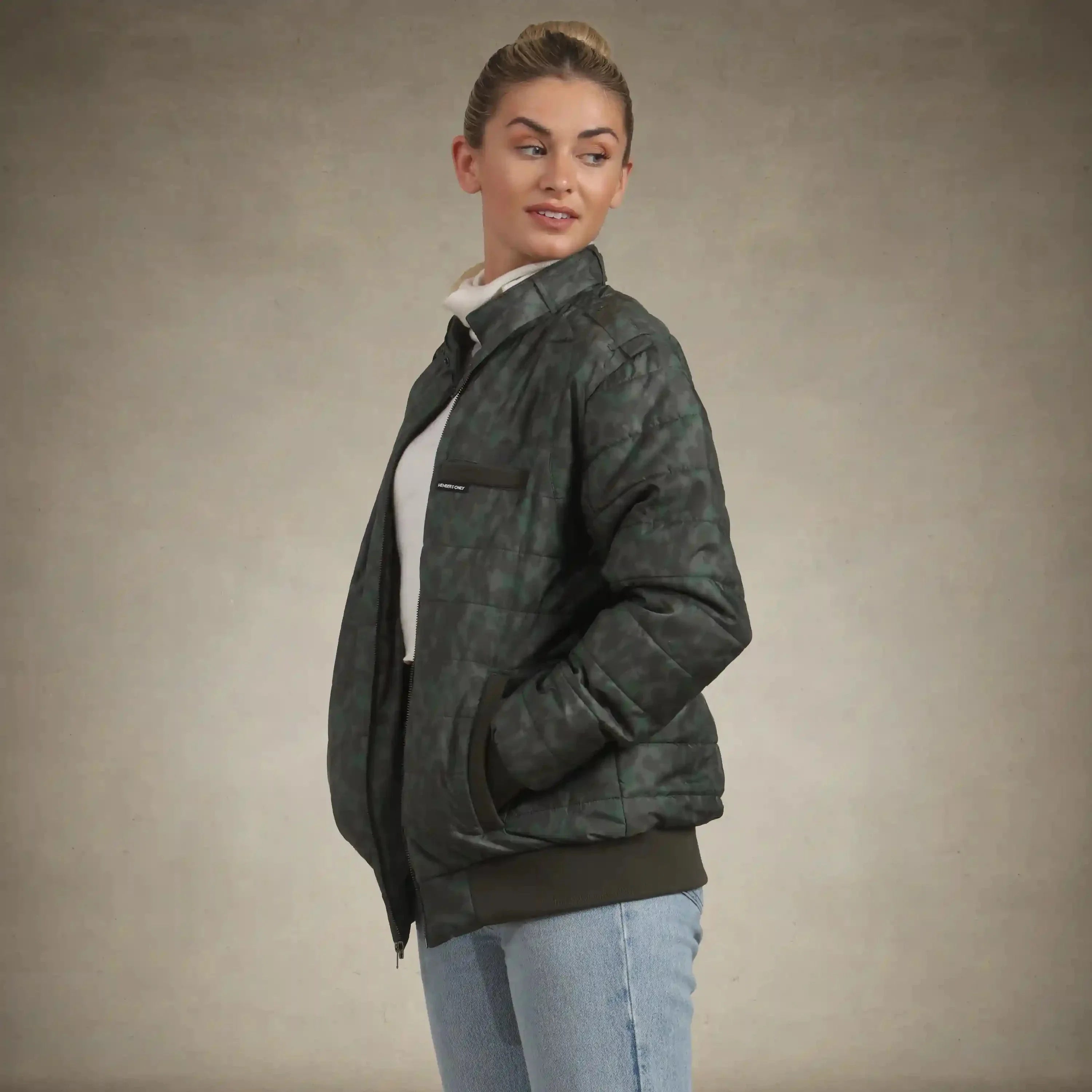 Women's SoHo Oversized Quilted Jacket Black Camo – Women's Iconic Jacket | FormaLuxe