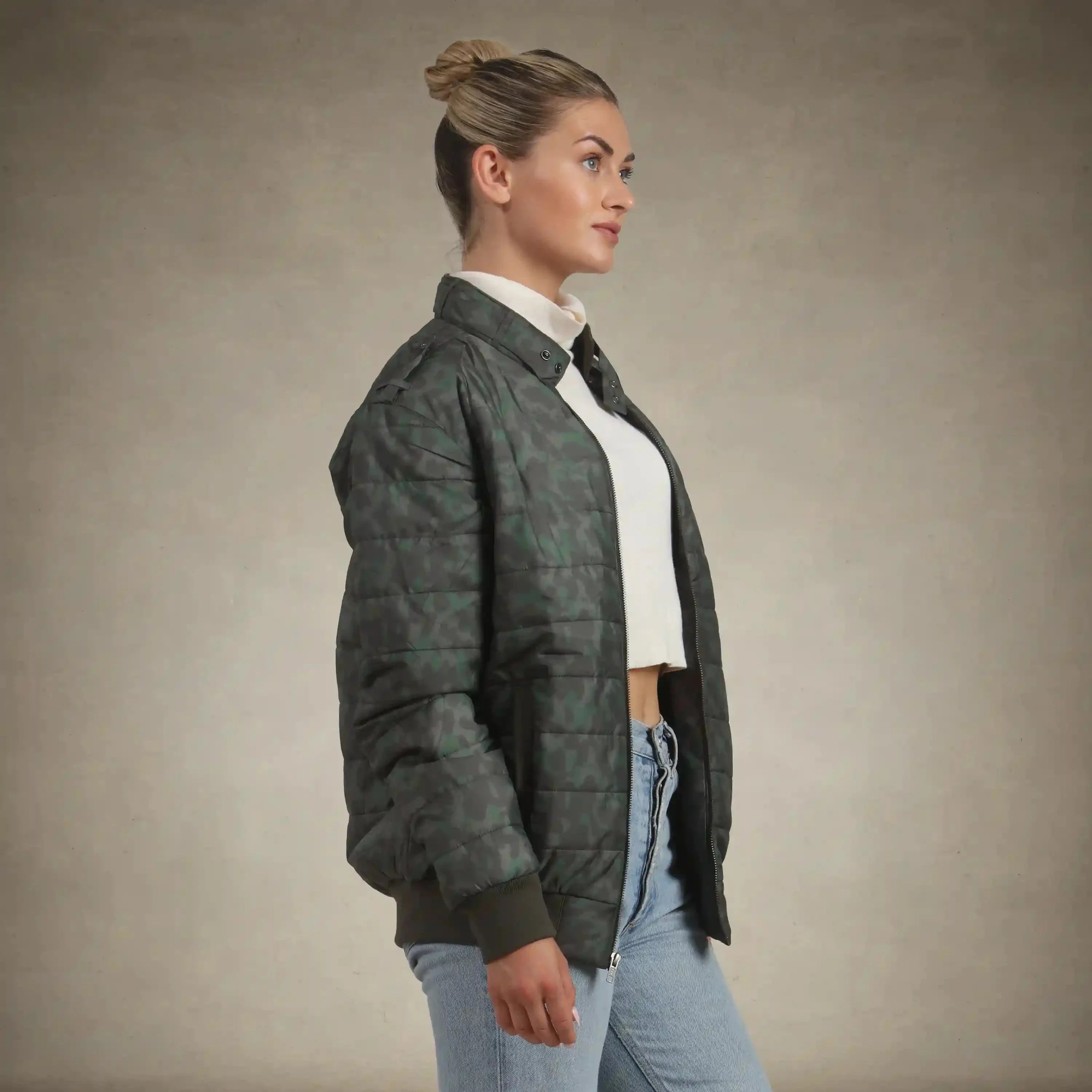 Women's SoHo Oversized Quilted Jacket Black Camo – Women's Iconic Jacket | FormaLuxe