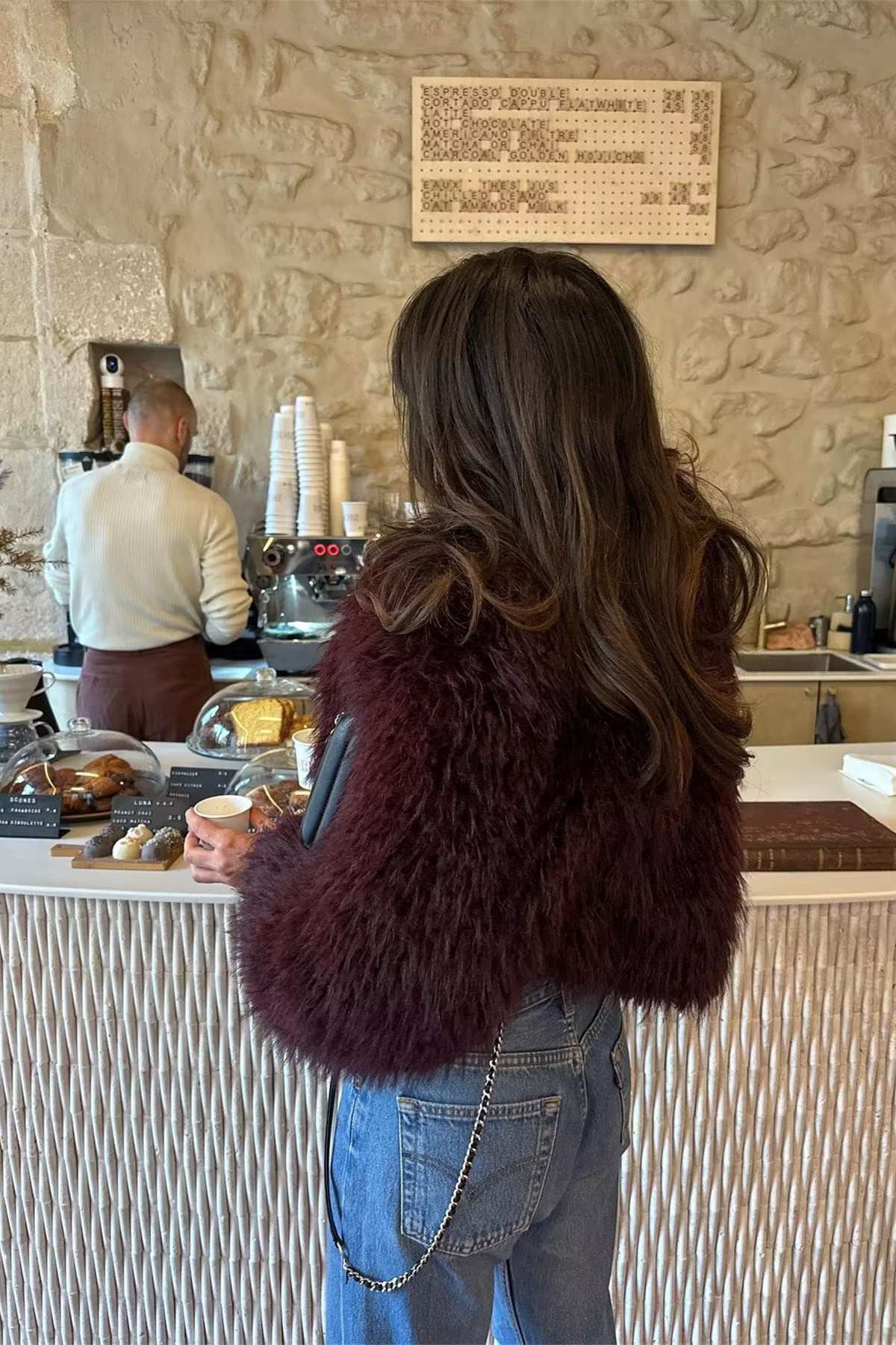 Noemi | Cropped Fluffy Jacket With Notch Lapel Brown | FormaLuxe