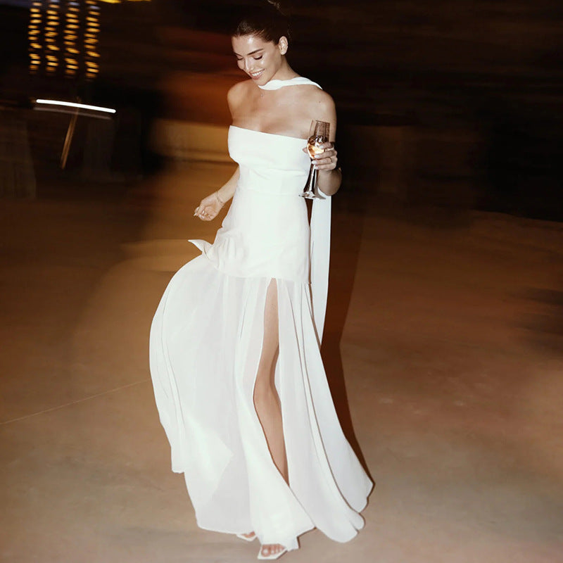 Valerie | Asymmetrisches Maxikleid White | FormaLuxe
