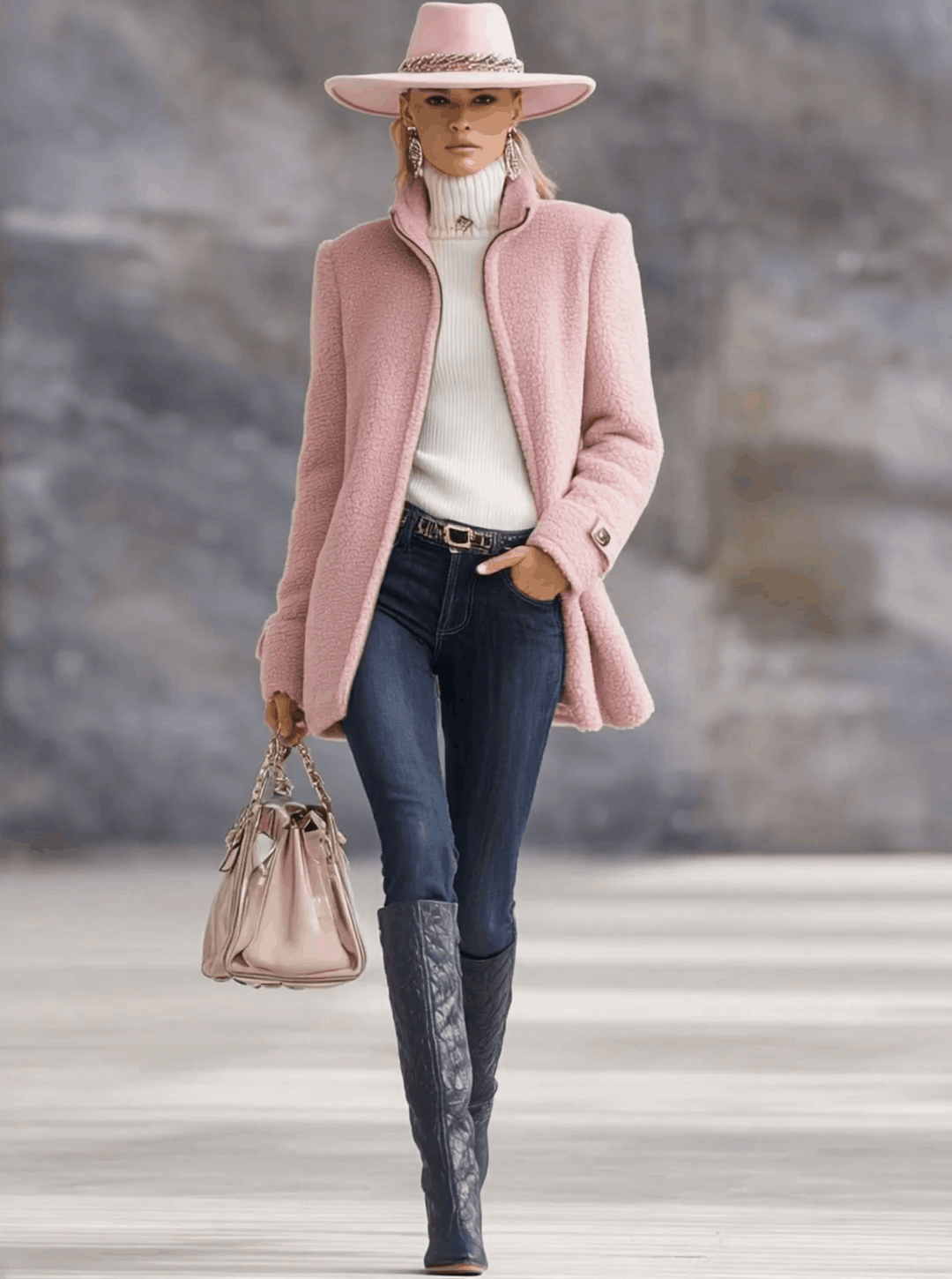 Lässige Vintage-Jacke aus rosa Polarfleece mit Reißverschluss Pink – Coat | FormaLuxe