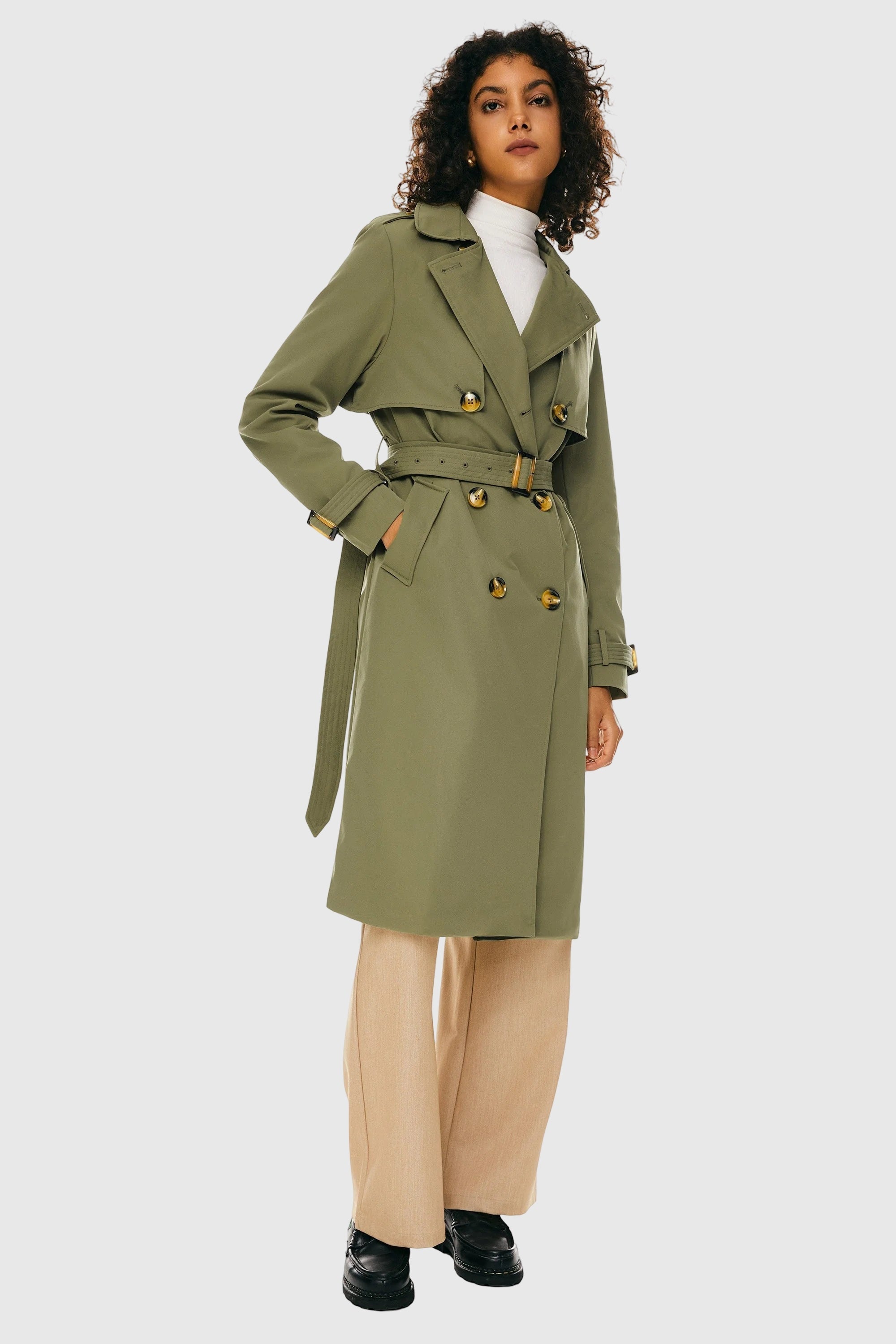 Hudson Belted Trench Coat Frosted Almond – Trench Coats | FormaLuxe