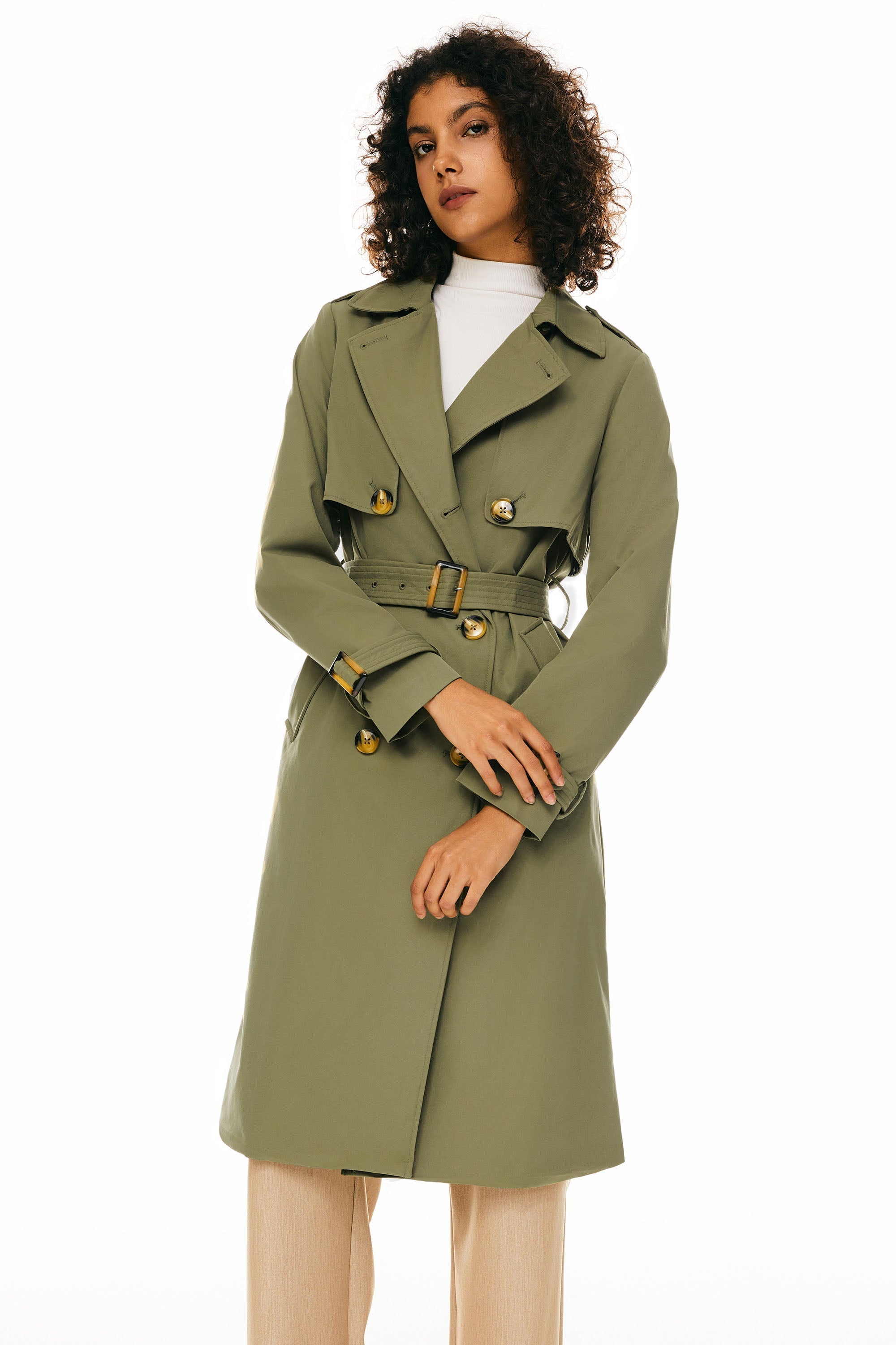 Hudson Belted Trench Coat Frosted Almond – Trench Coats | FormaLuxe