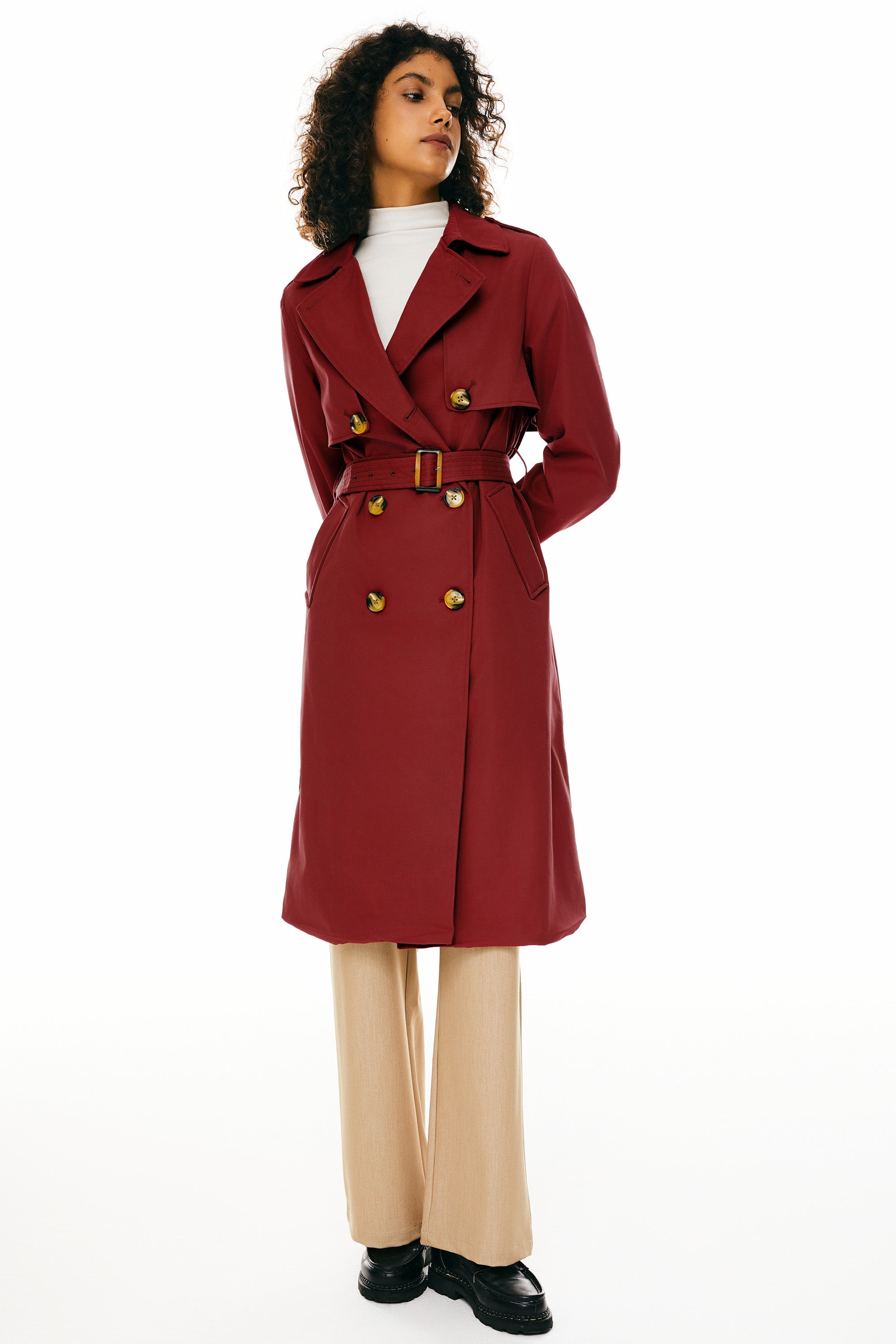 Hudson Belted Trench Coat Frosted Almond – Trench Coats | FormaLuxe