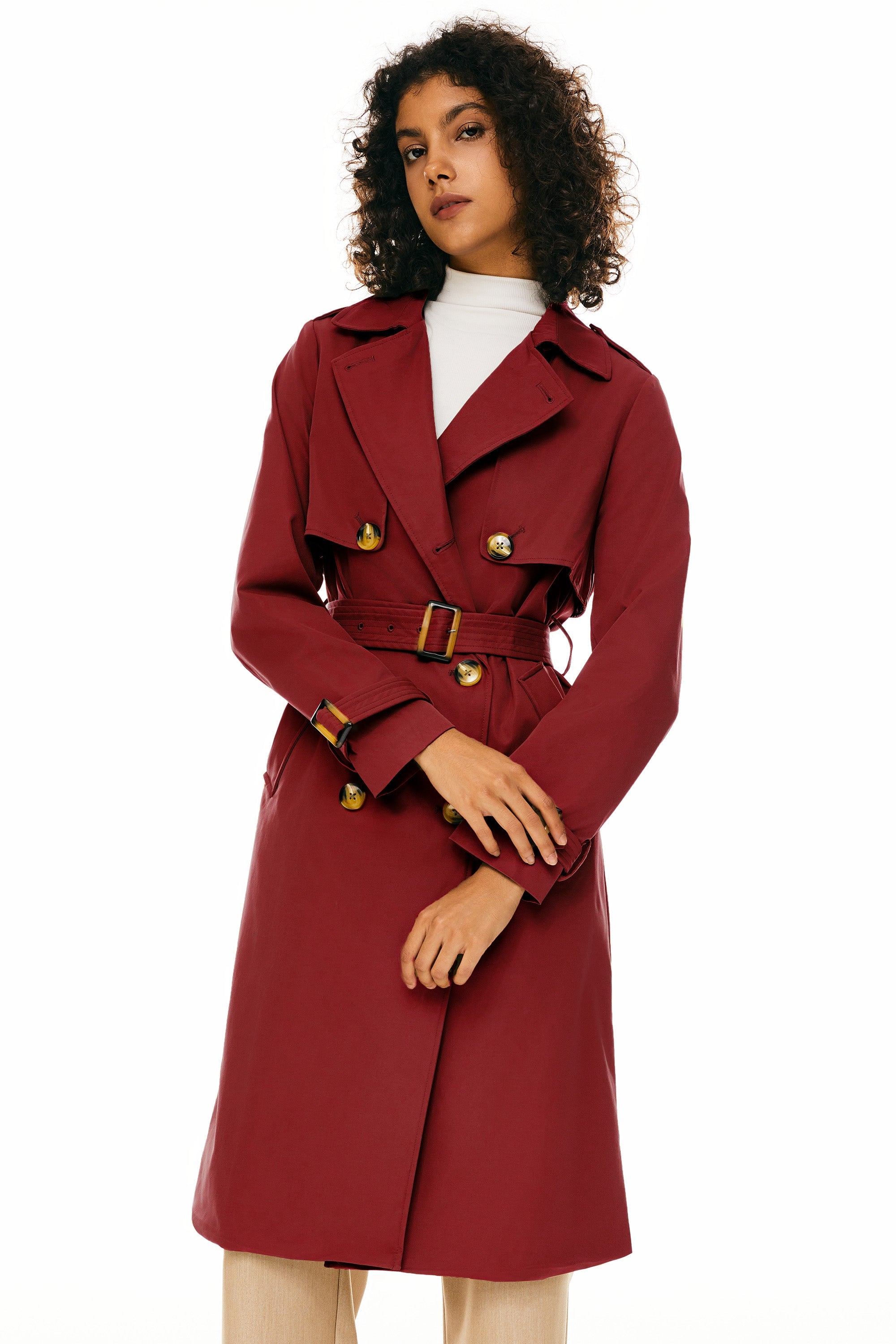 Hudson Belted Trench Coat Frosted Almond – Trench Coats | FormaLuxe