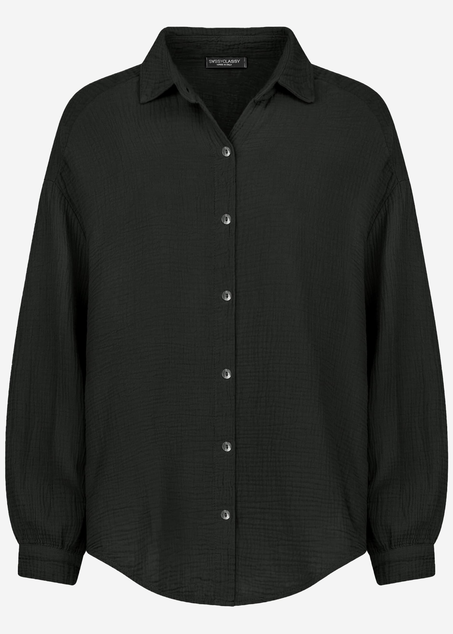 Musselin Bluse oversize, kurz, schwarz – Bekleidung > Blusen > Musselin > Oversize | FormaLuxe