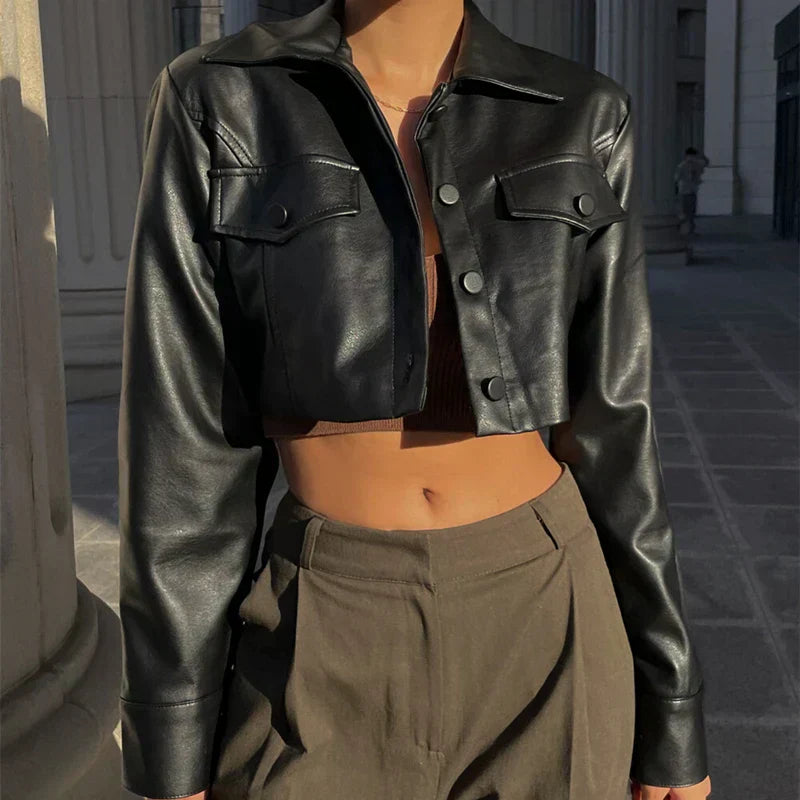 Élise | Elegante Jacke aus Kunstleder Schwarz | FormaLuxe