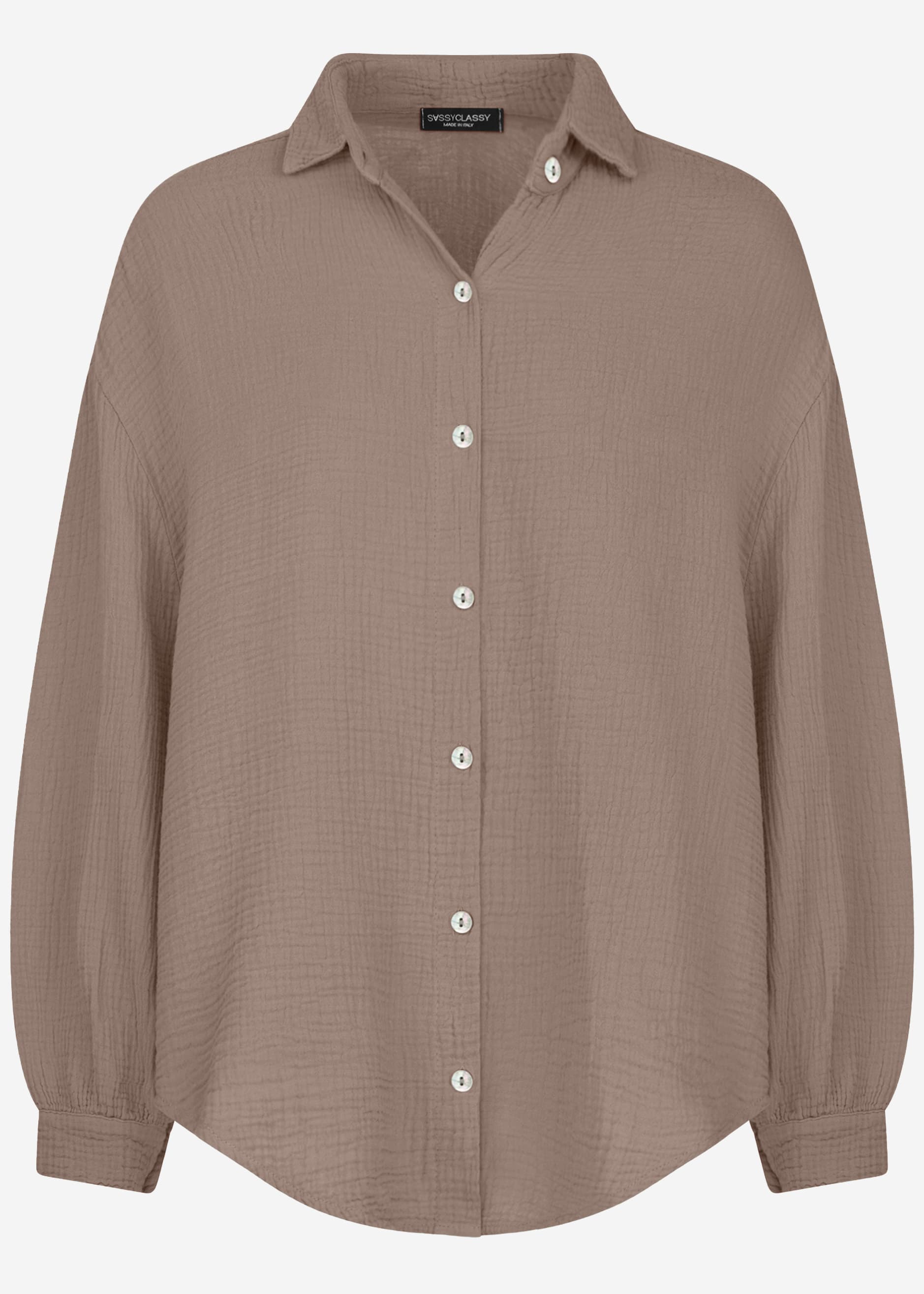 Musselin Bluse oversize, kurz, taupe – Bekleidung > Blusen > Musselin > Oversize | FormaLuxe